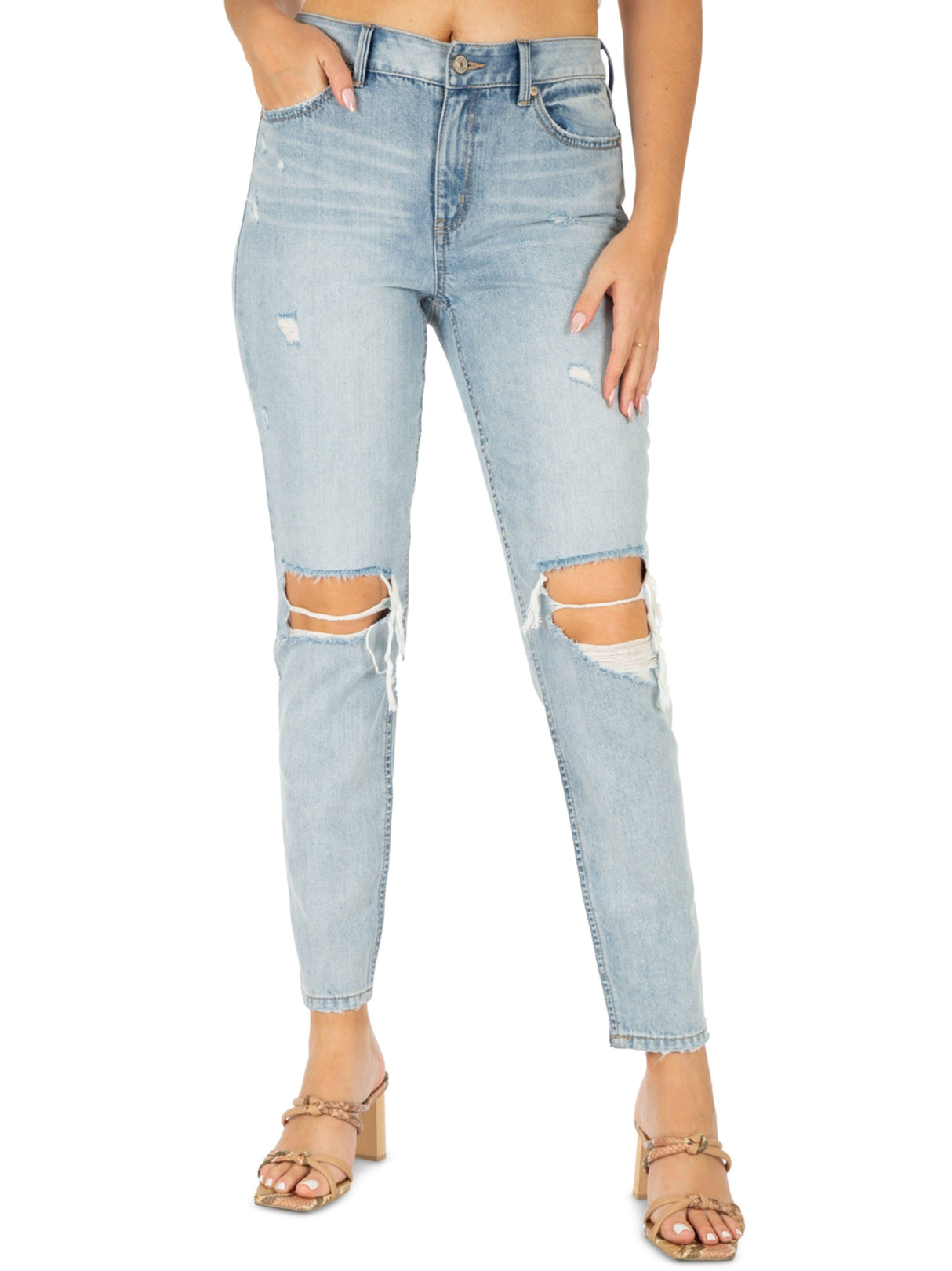Image for Women's Ripped Washed Mom Jeans,Light Blue