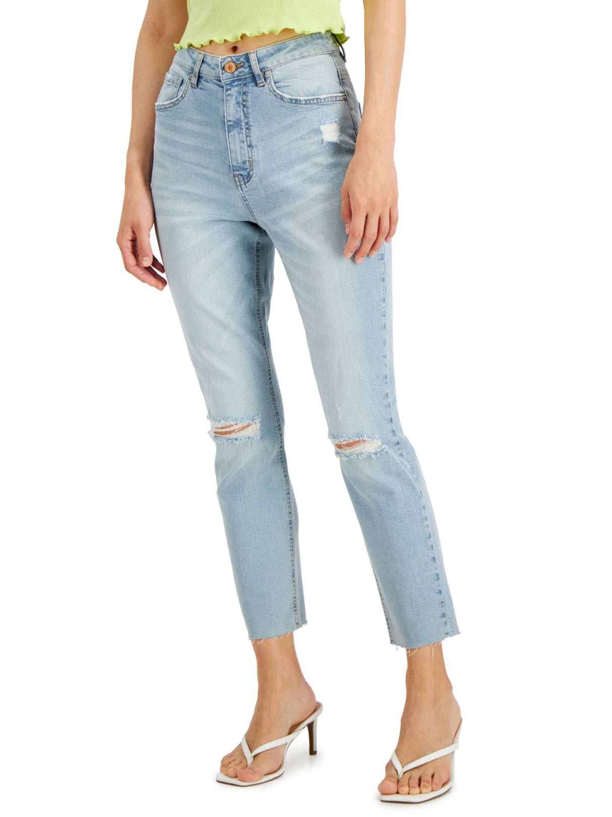 Image for Women's Ripped Washed Mom Jeans,Light Blue