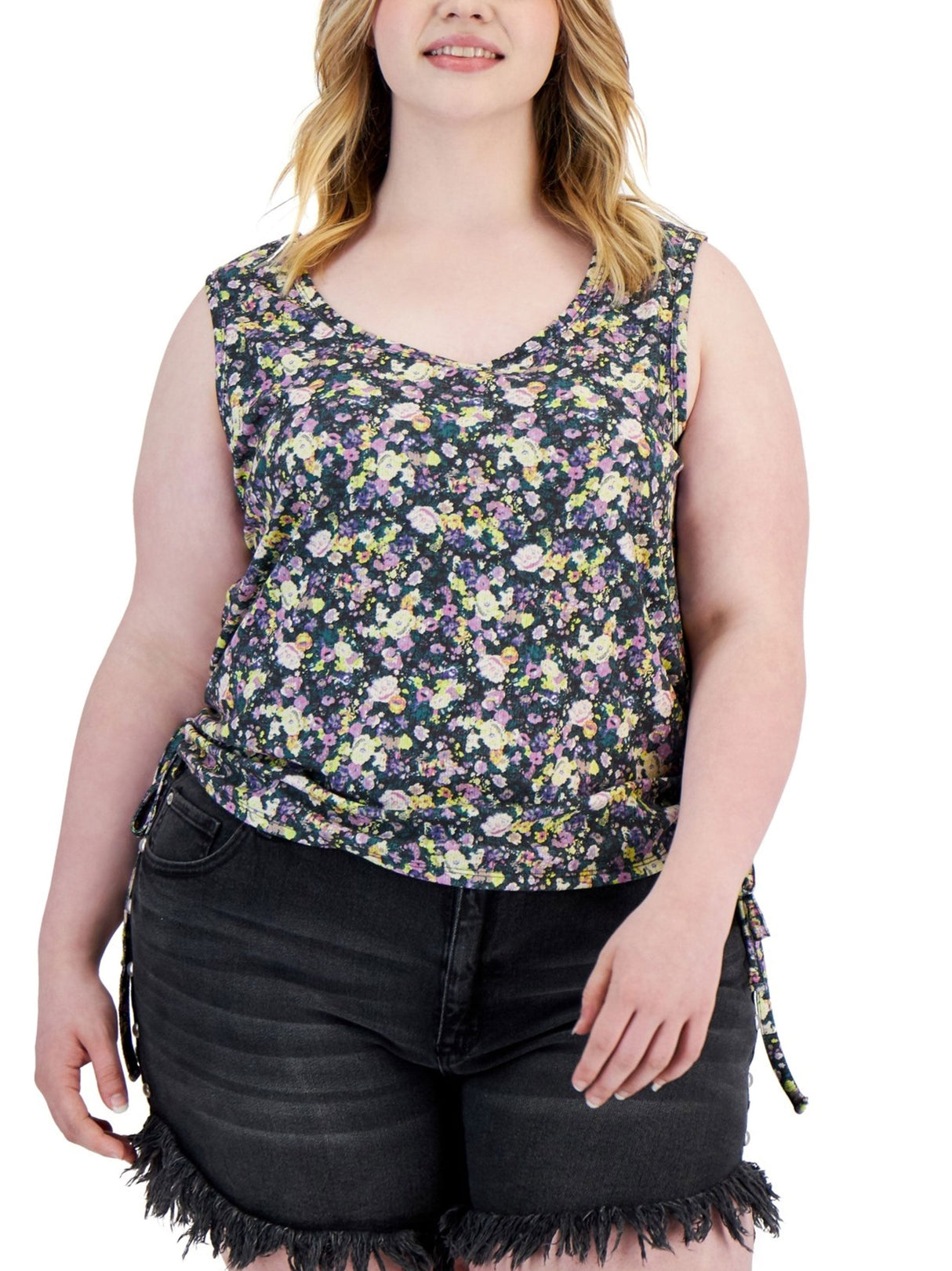 Image for Women's Floral Printed Side Ruched Top,Multi