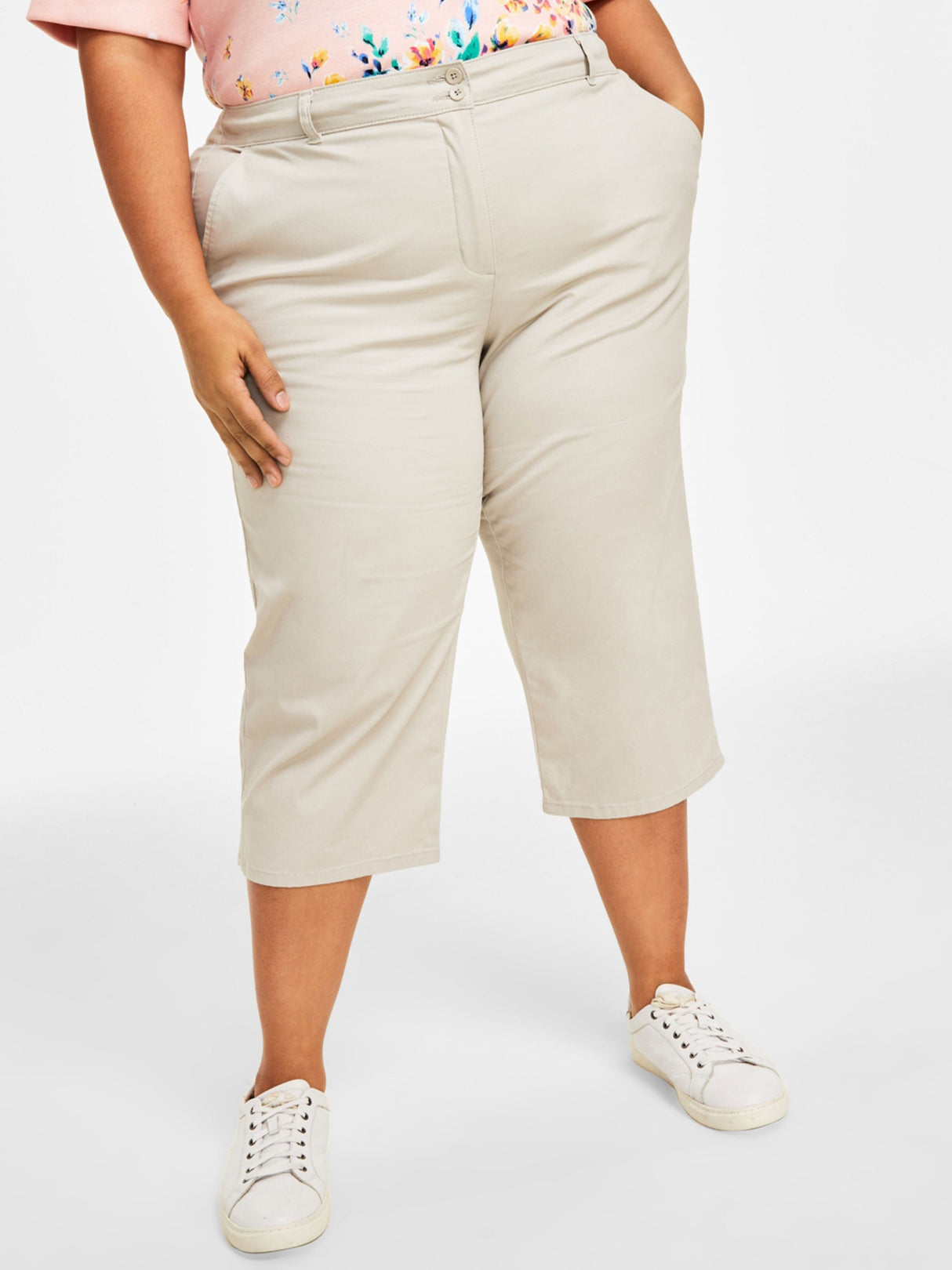 Image for Women's Plain Capri Pants,Stone