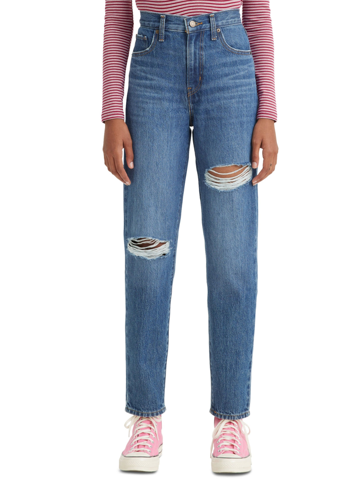 Image for Women's Ripped Washed Mom Jeans,Blue