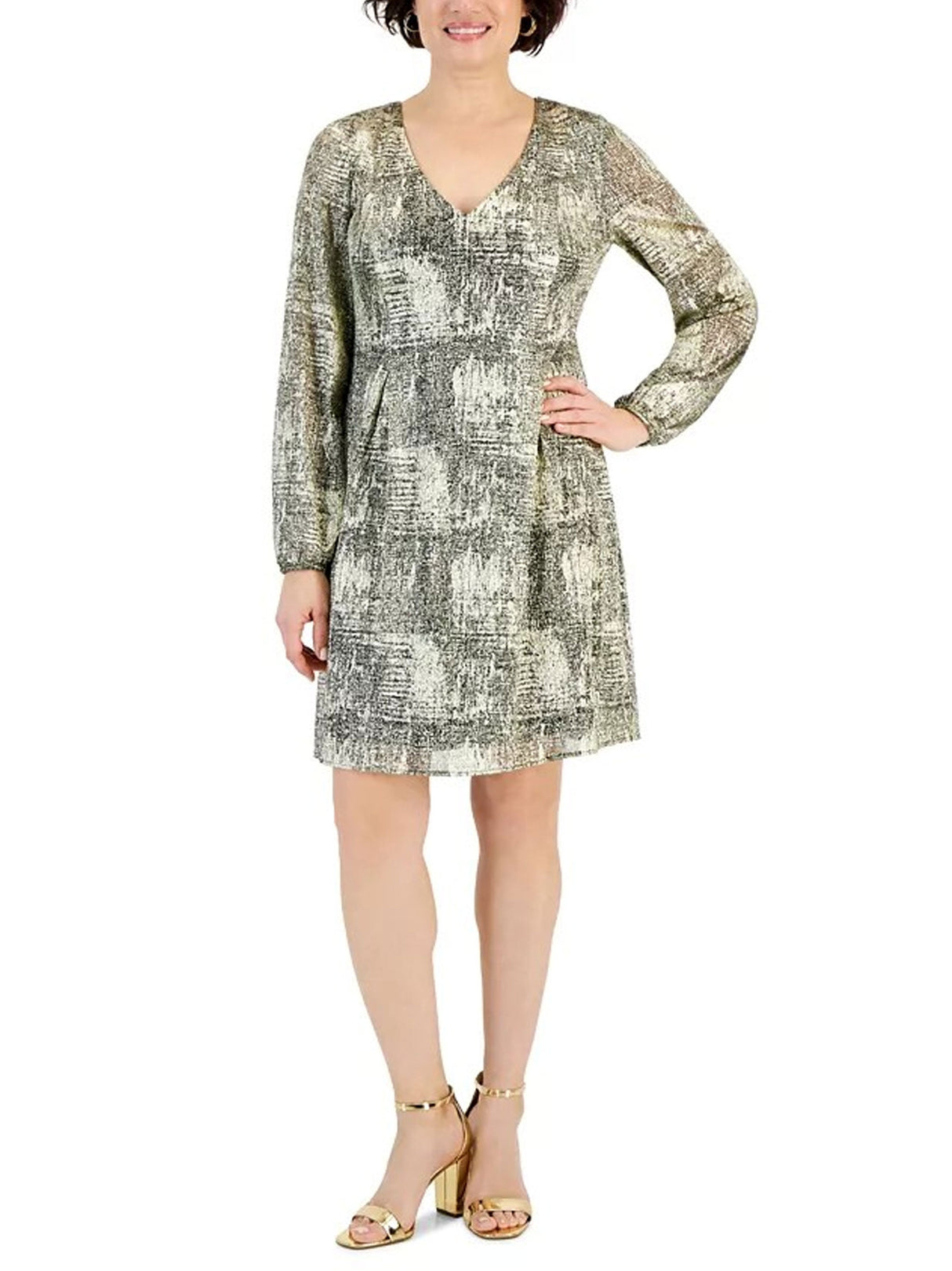 Image for Women's Metallic Shift Dress,Gold