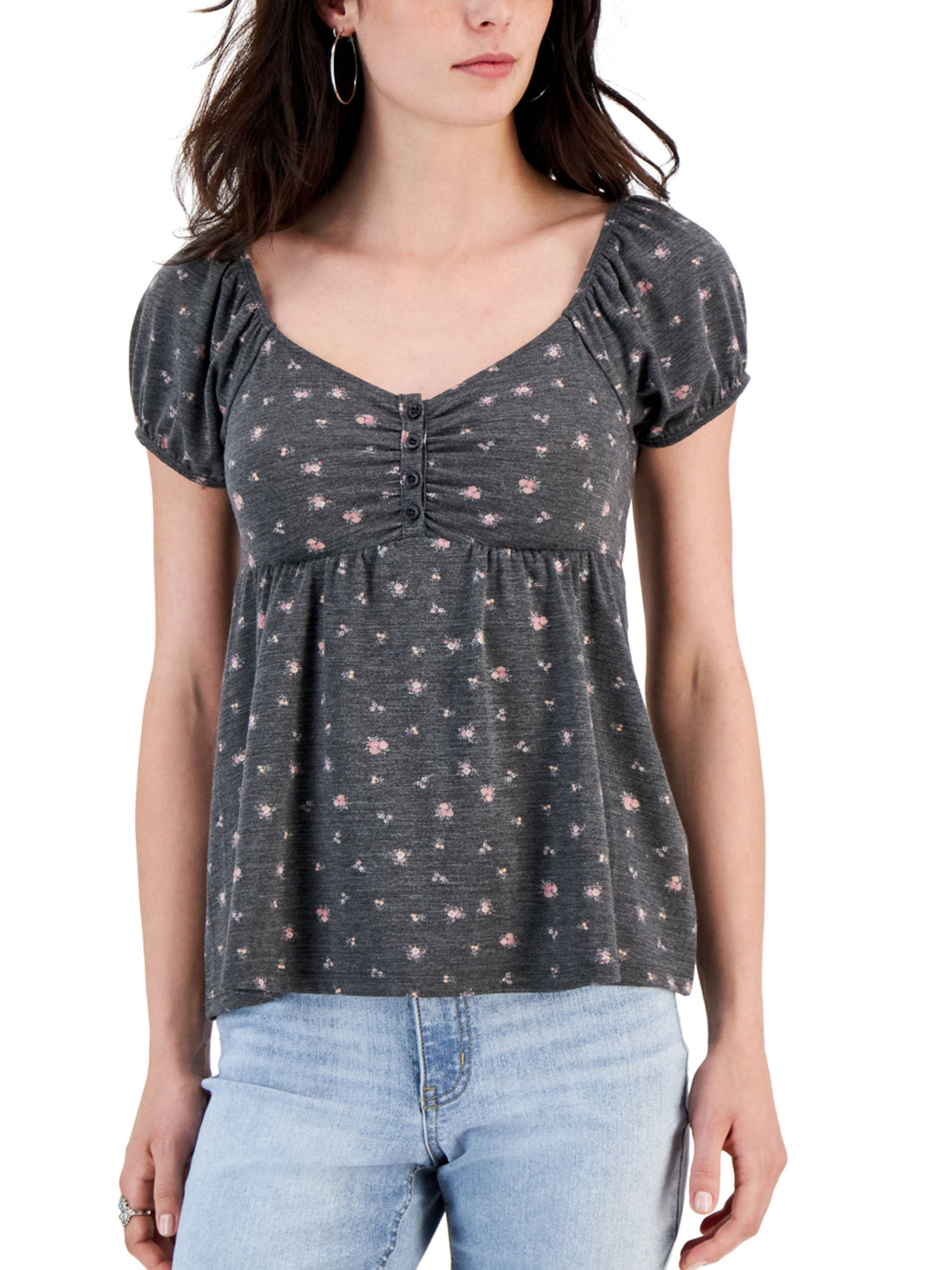 Image for Women's Floral Printed Top,Dark Grey