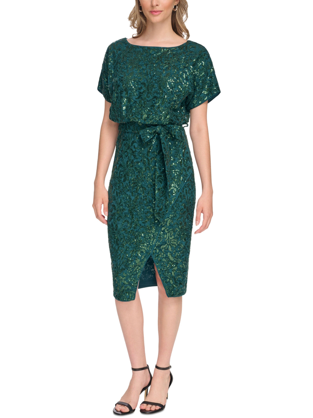 Image for Women's Sequined Wrap Dress,Green