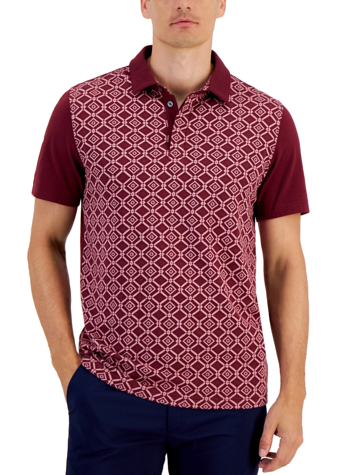 Image for Men's Printed Polo T-Shirt,Burgundy
