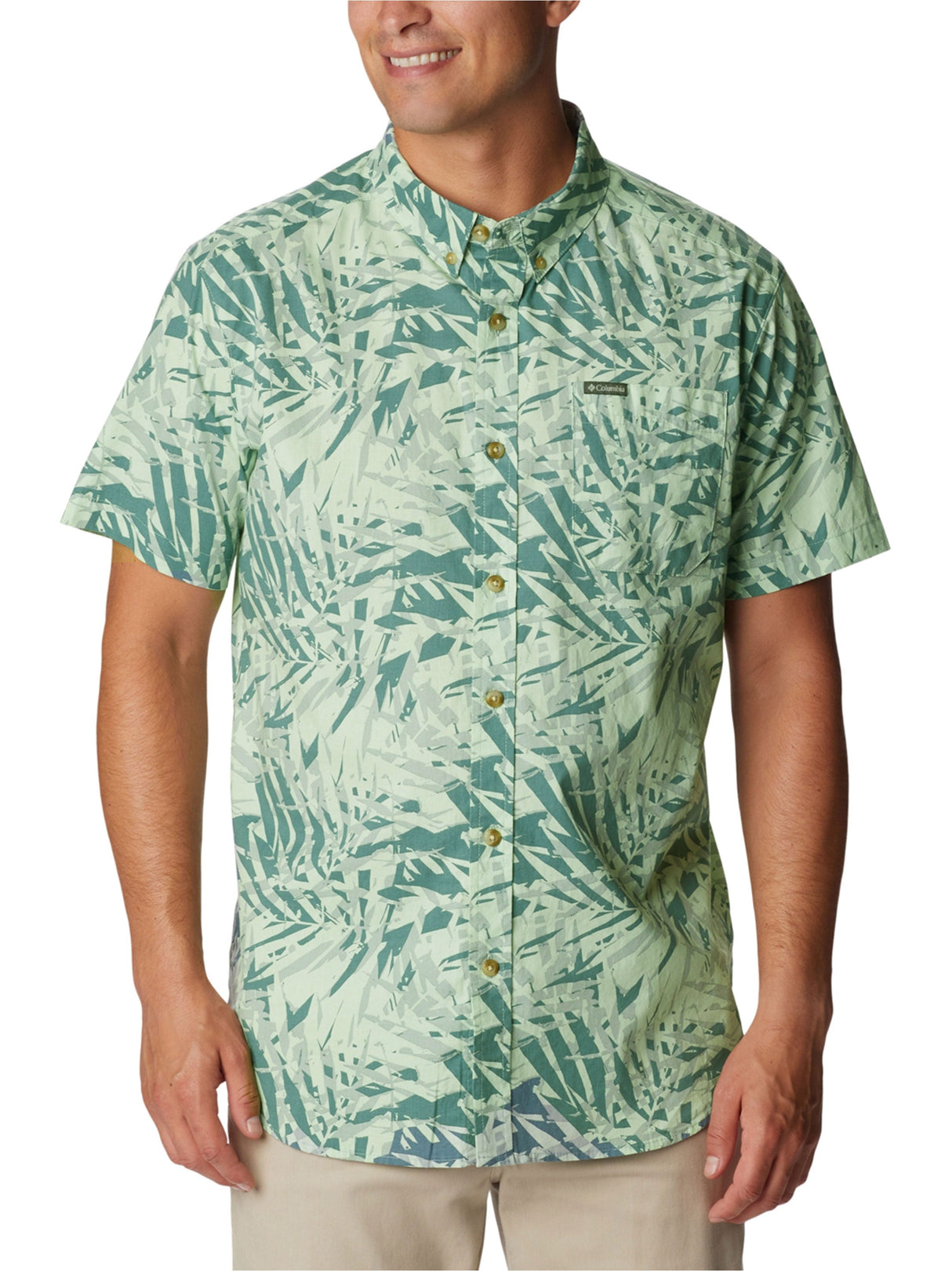 Image for Men's Tropical Printed Buttons Down Shirt,Light Green