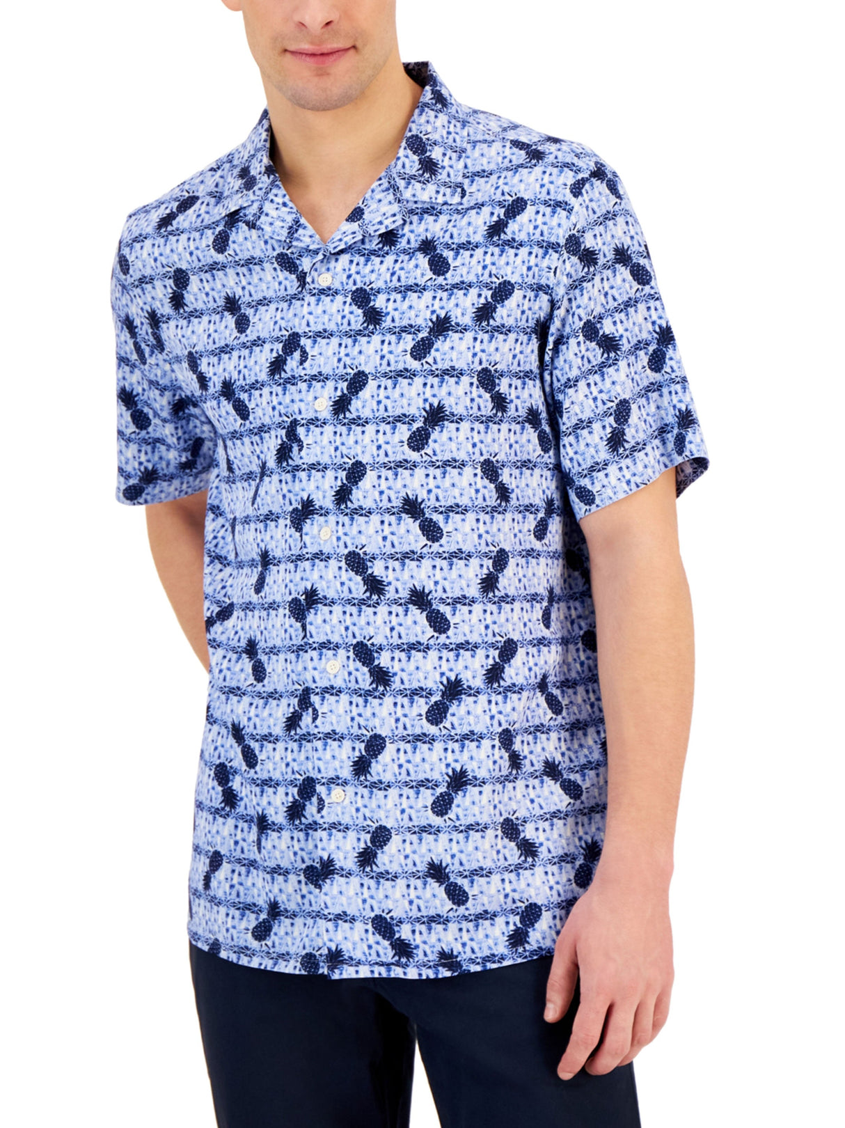 Image for Men's Pineapple Printed Buttons Down Shirt,Blue