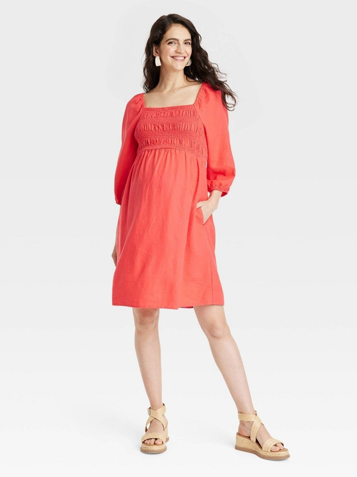 Image for Women's Smocked Maternity Dress,Red
