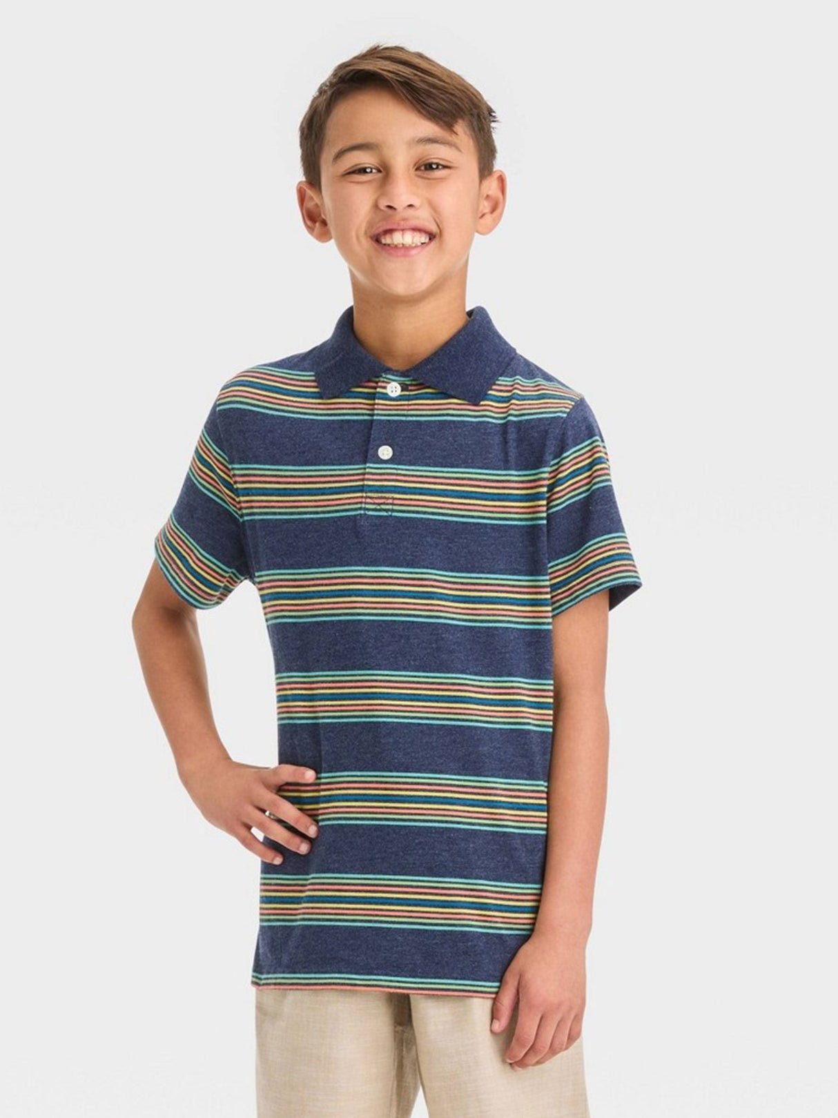 Image for Kids Boy's Striped Polo T-Shirt,Navy
