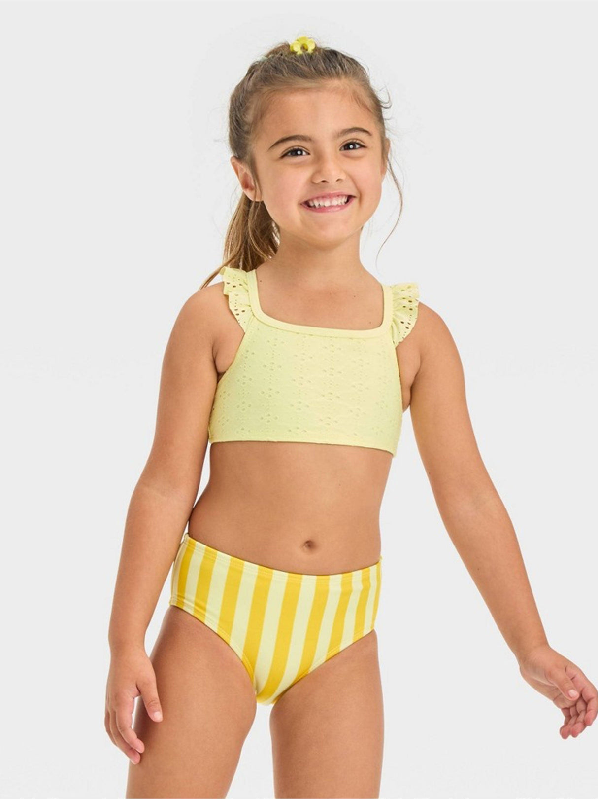 Image for Kids Girl's Eyelet Ruffled Bikini Top,Yellow