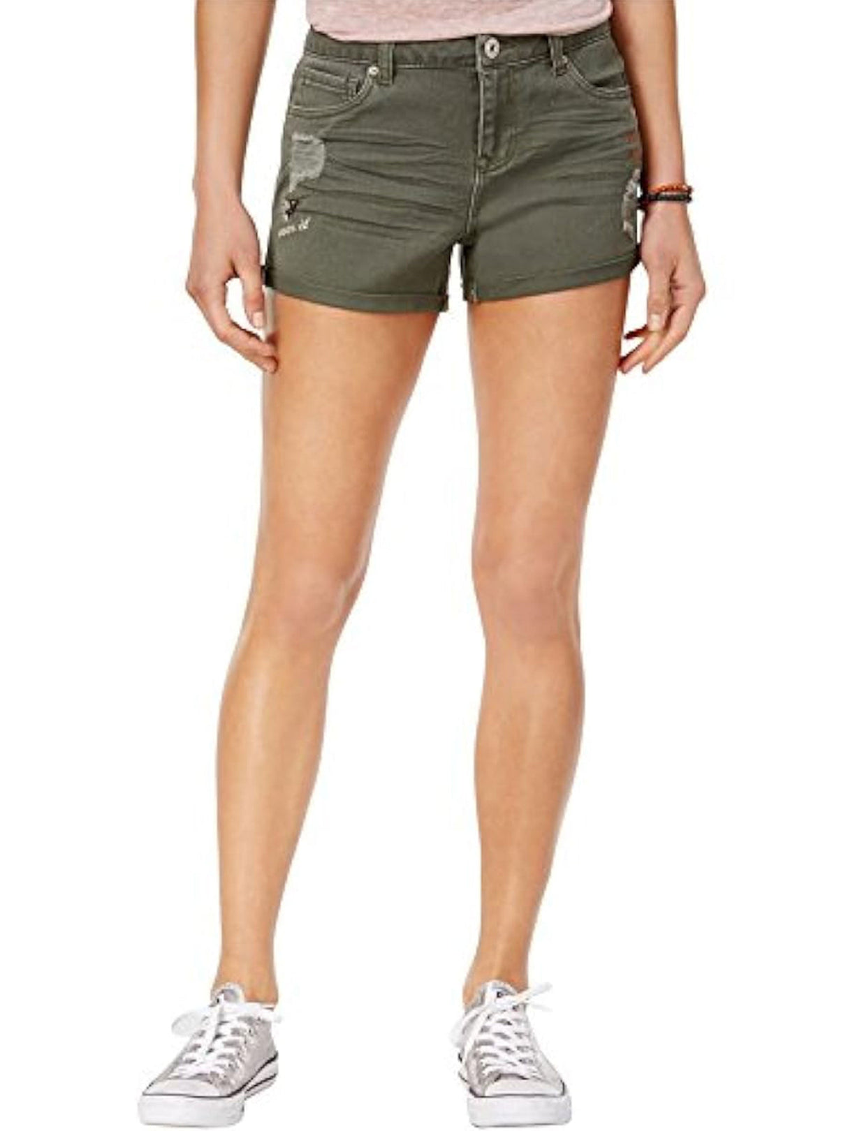 Image for Women's Ripped Denim Shorts,Olive