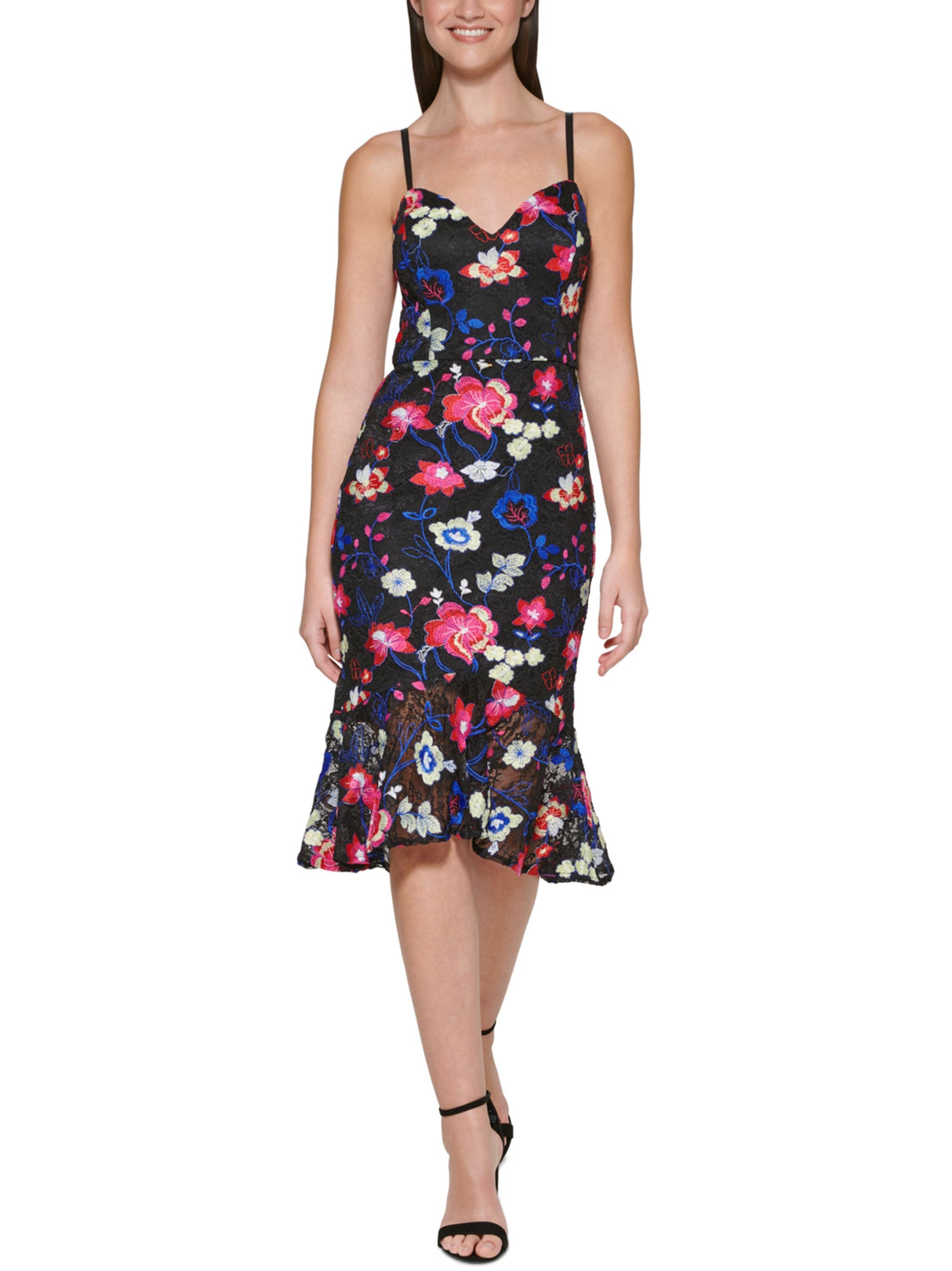 Image for Women's Floral Embroidered Dress,Black