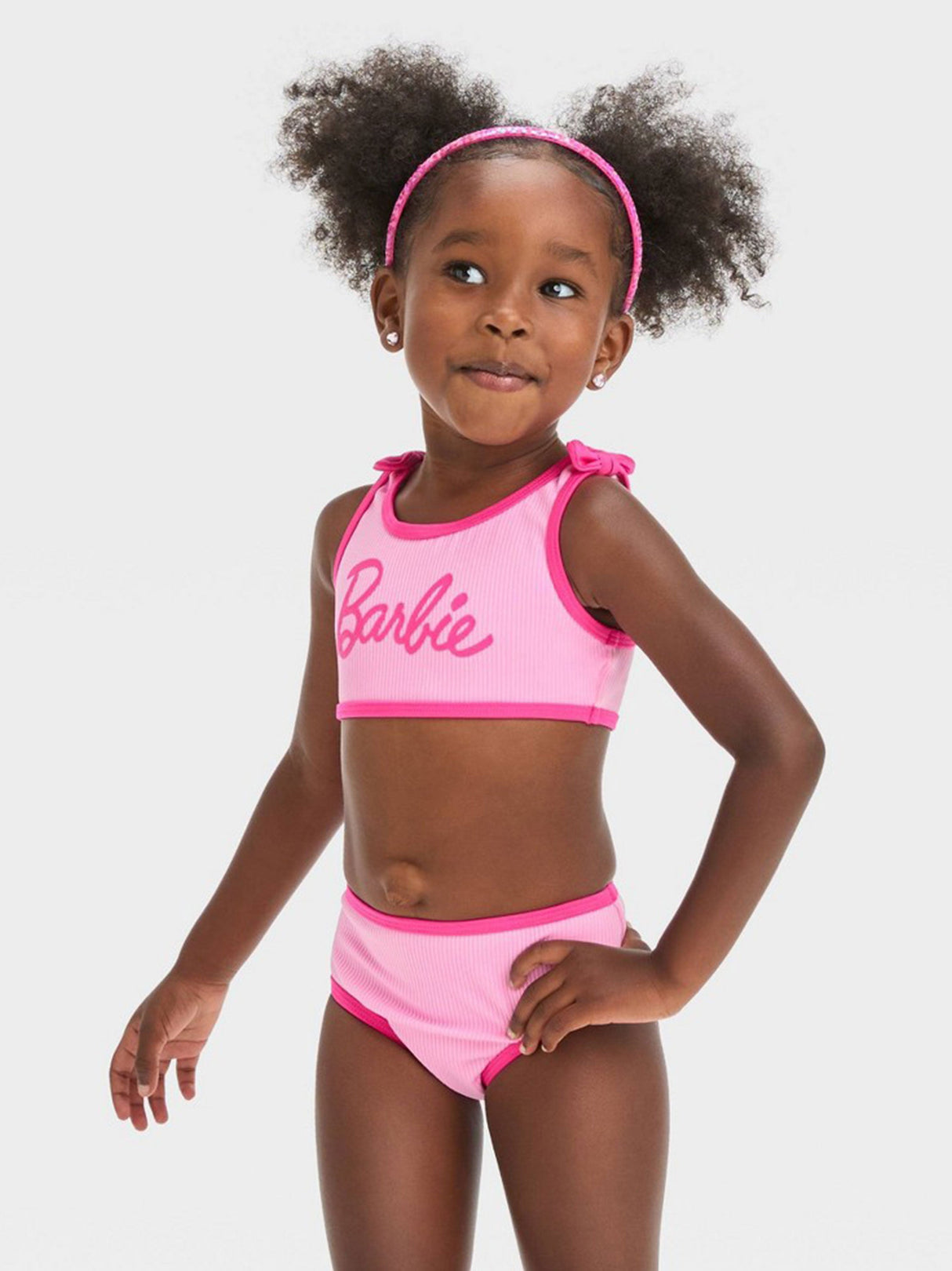 Image for Kids Girl's Printed Ribbed Swim Top,Pink