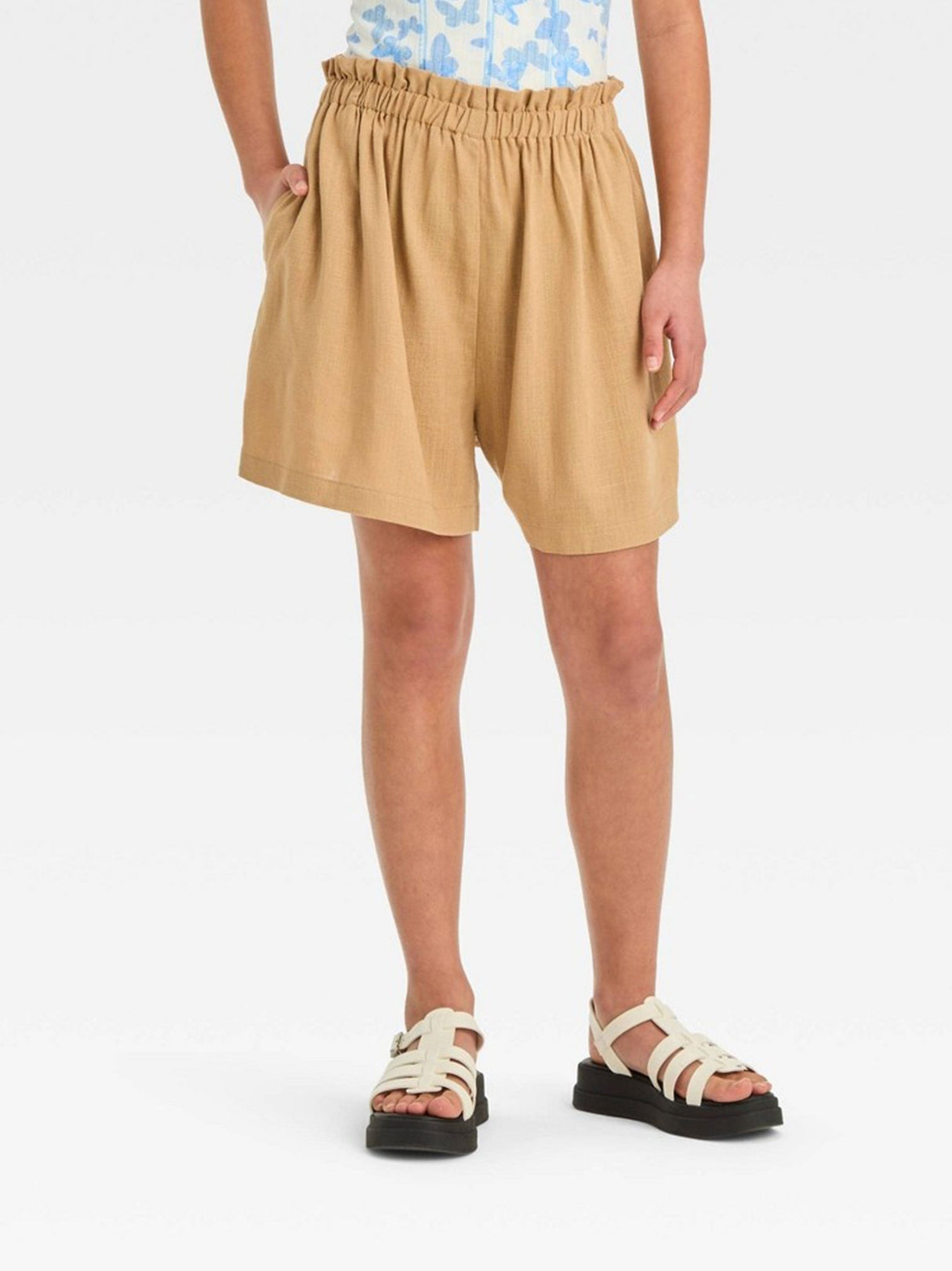 Image for Kids Girl's Plain Woven Shorts,Beige