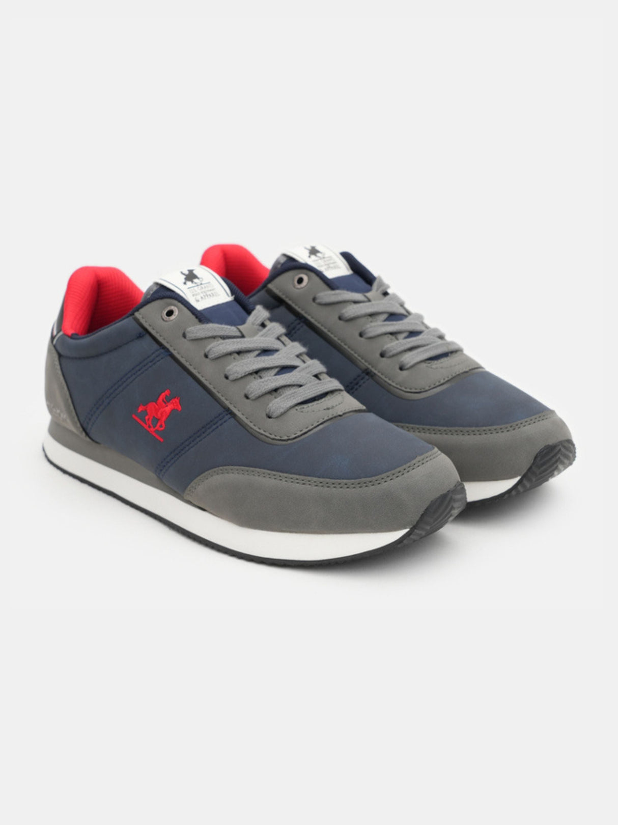 Image for Men's Brand Logo Embroidered Sneakers,Navy/Grey
