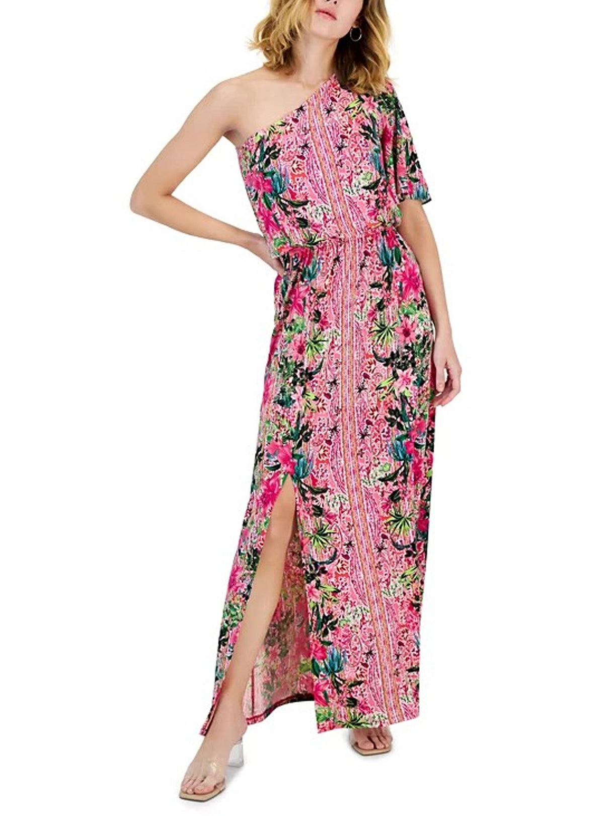 Image for Women's One Shoulder Printed Dress,Pink