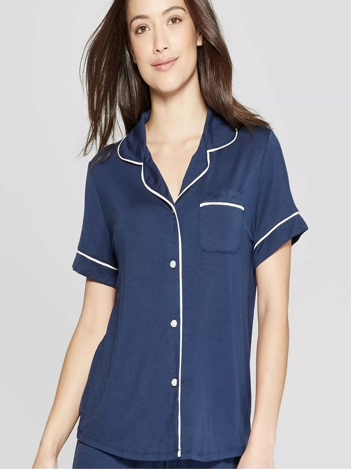 Image for Women's Buttons Down Satin Sleepwear Top,Navy