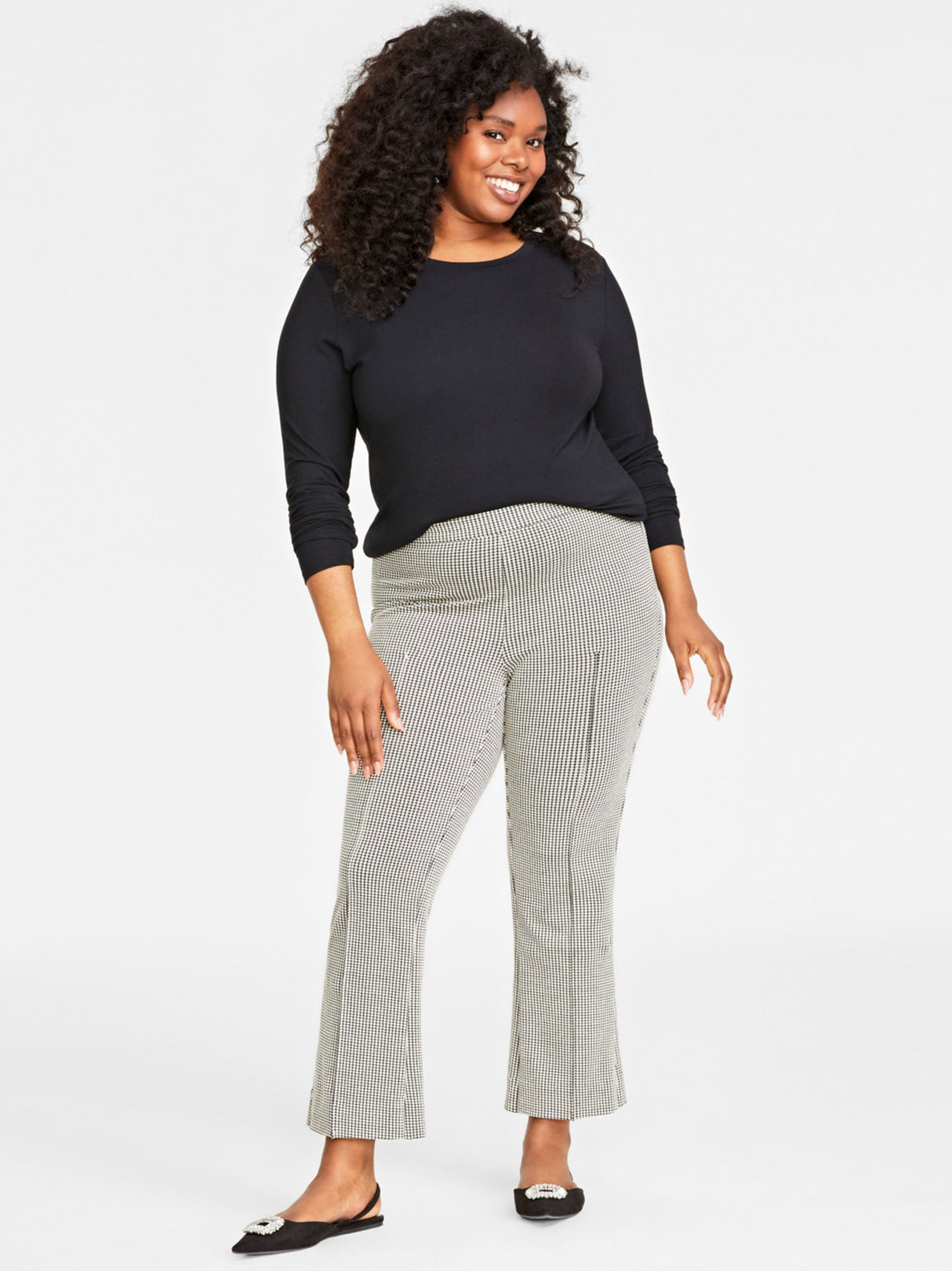 Image for Women's Printed Ankle Pants,Black/Ecru