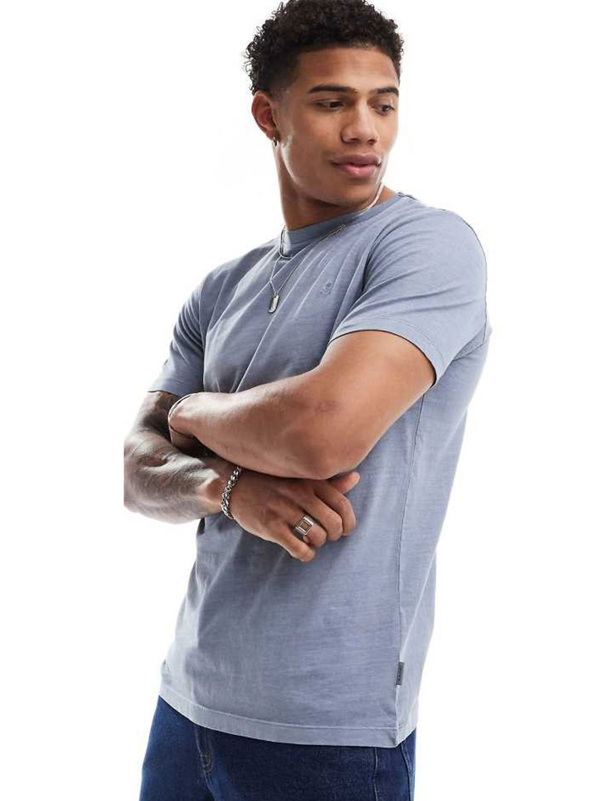 Image for Men's Graphic Embroidered T-Shirt,Light Blue