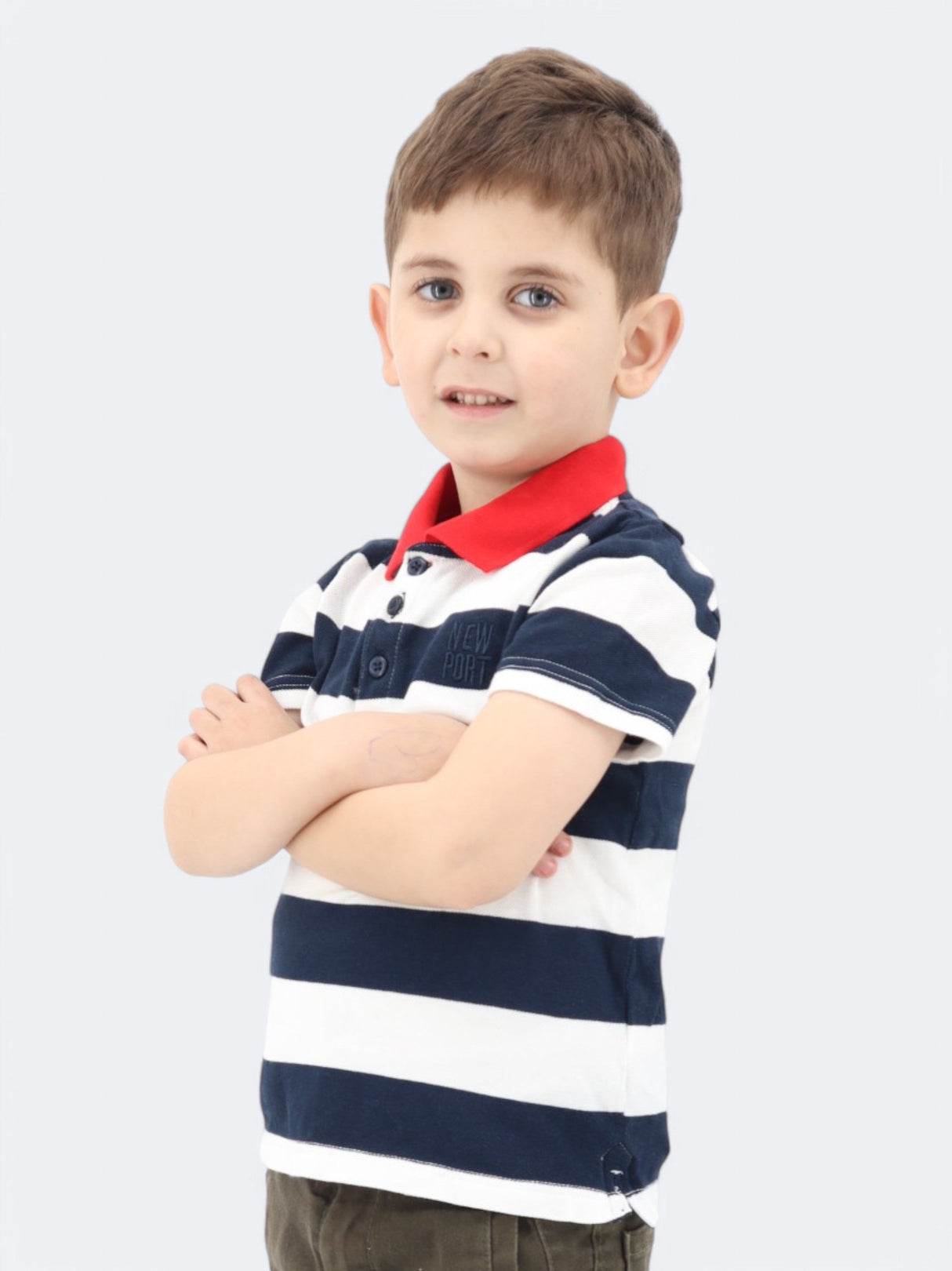 Image for Kids Boy's Striped Polo T-Shirt,Navy/White