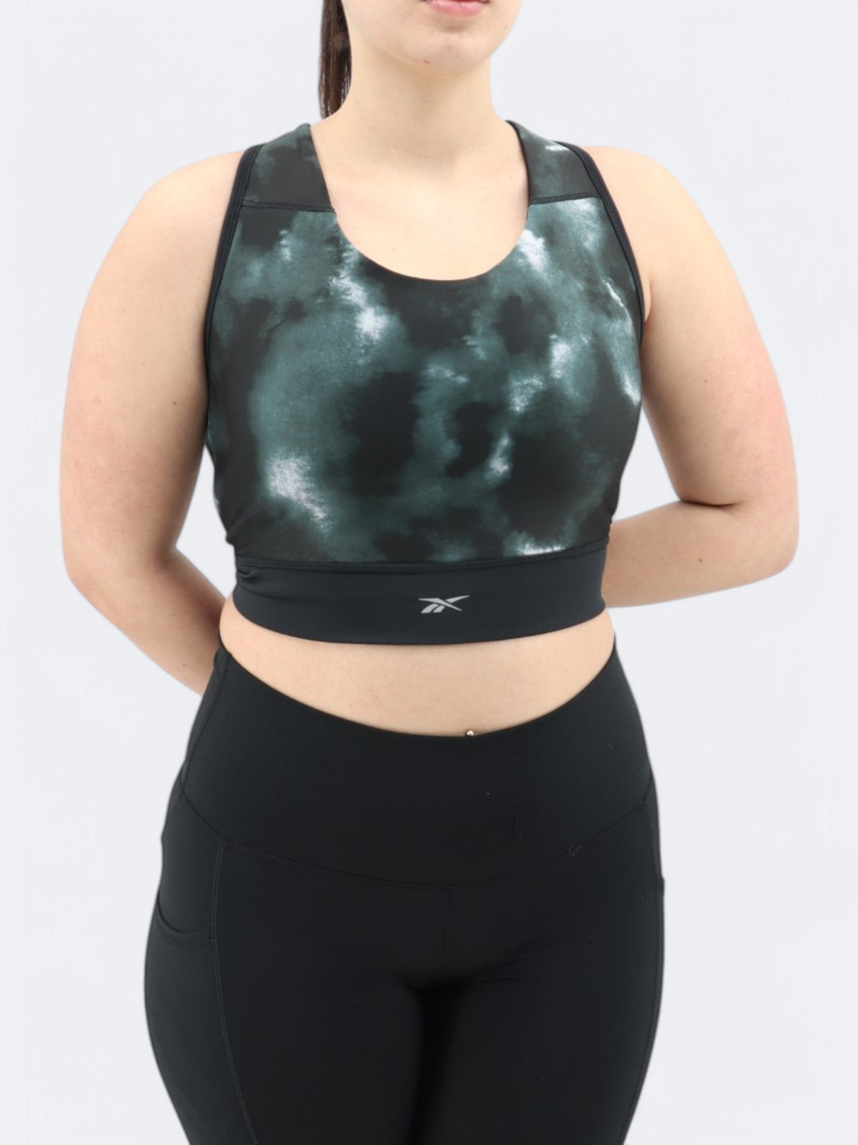 Image for Women's Printed Sports Cropped Top,Dark Green