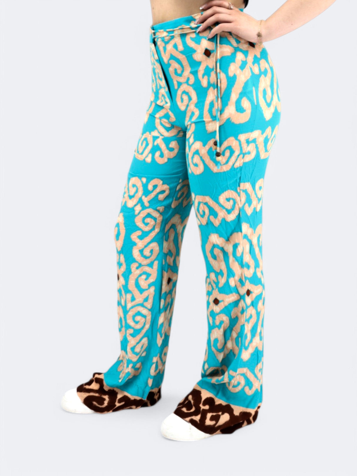 Image for Women's Floral Printed Trousers,Aqua