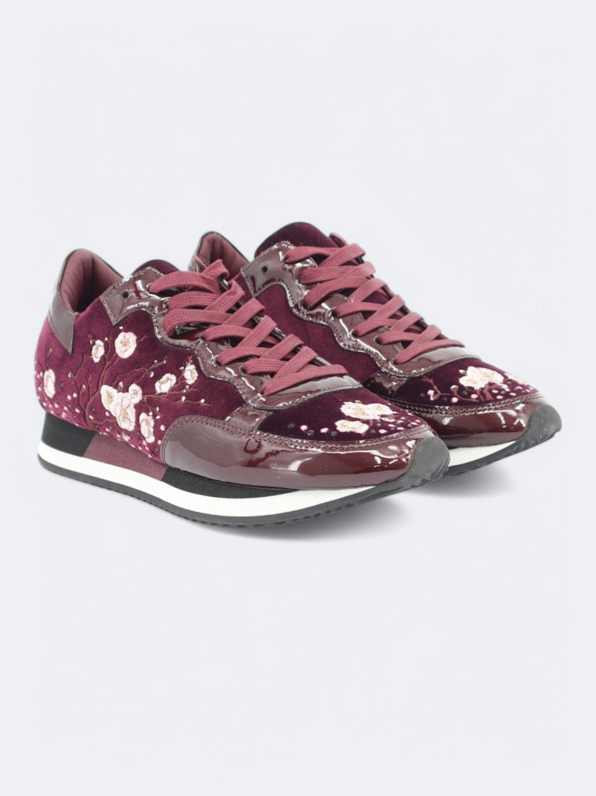 Image for Women's Flower Embroidered Sneakers,Burgundy