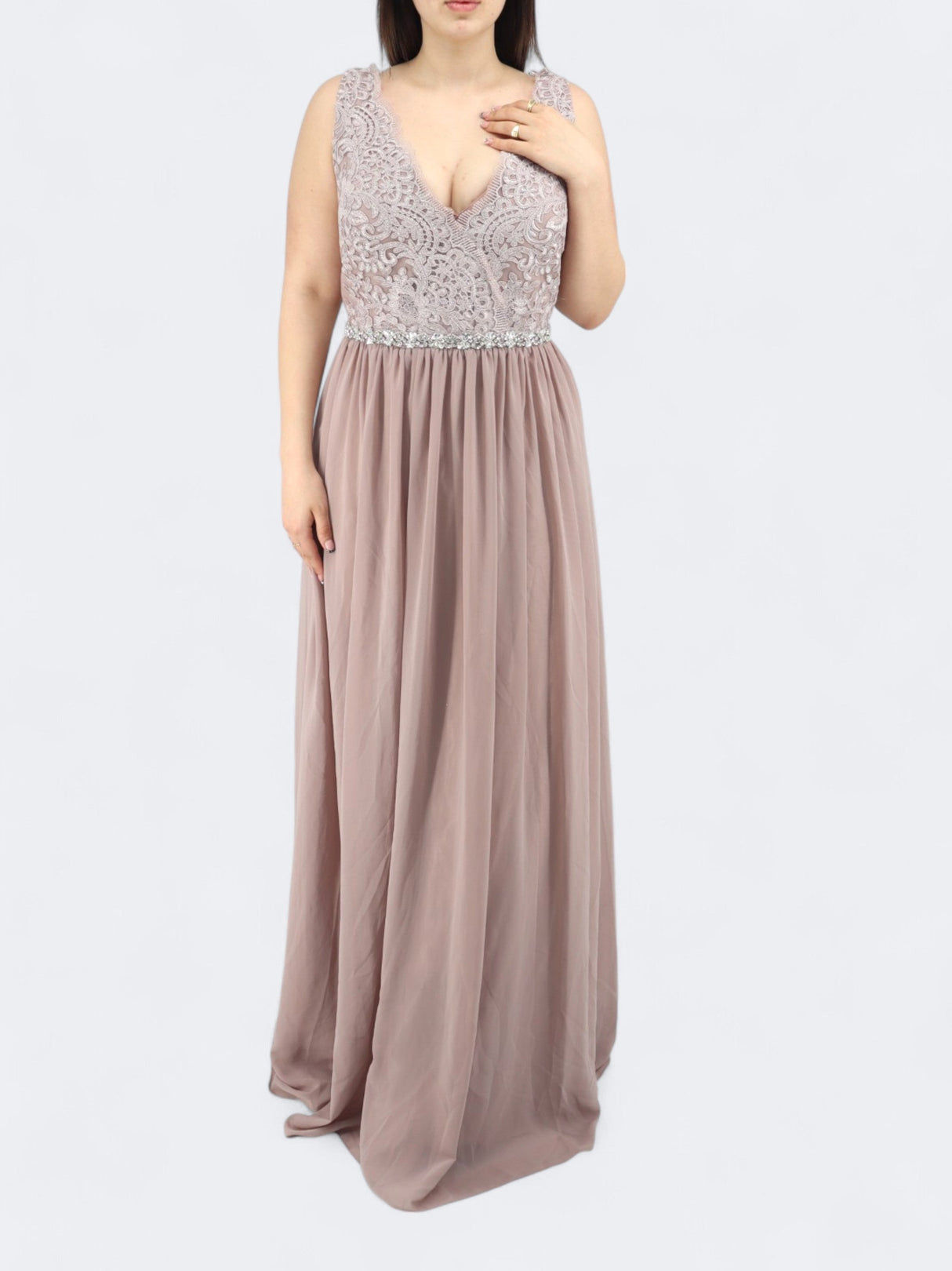 Image for Women's Embellished Tulle Dress With Crystal Band,Nude