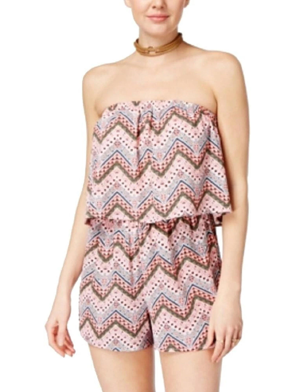 Image for Women's Printed Strapless Popover Romper,Multi