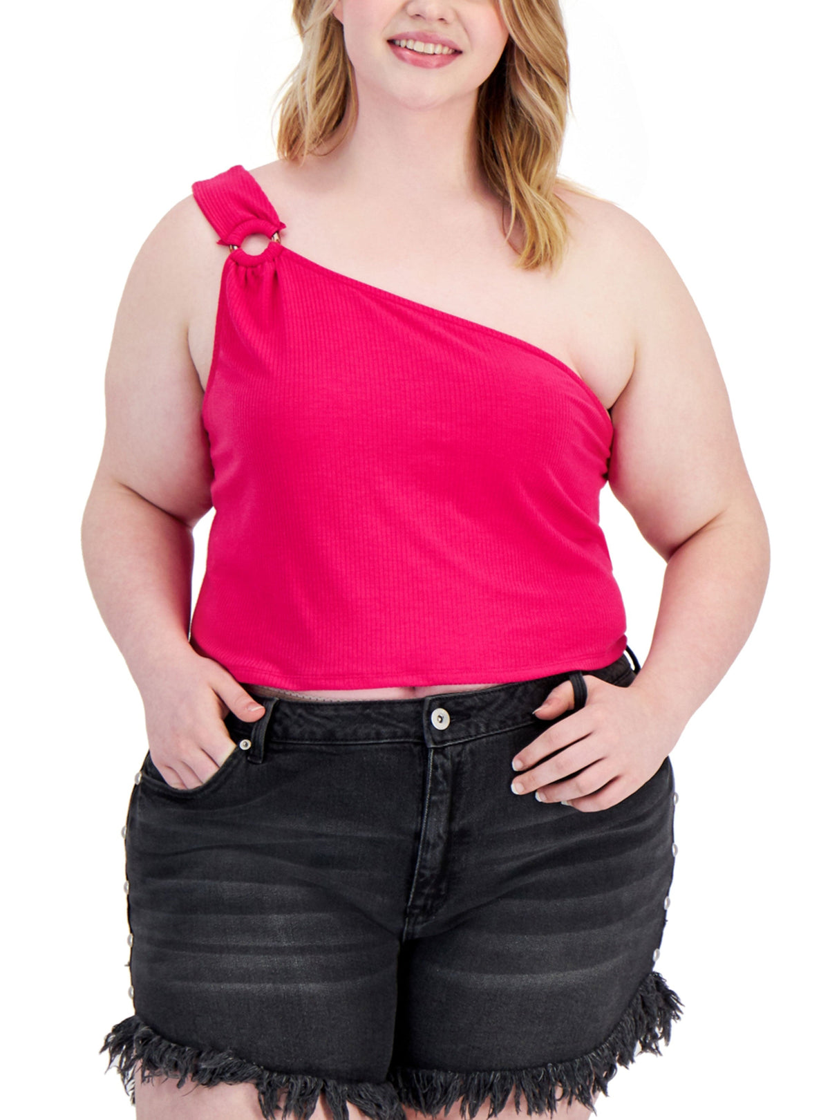Image for Women's Ribbed One Shoulder Ring Tank,Pink