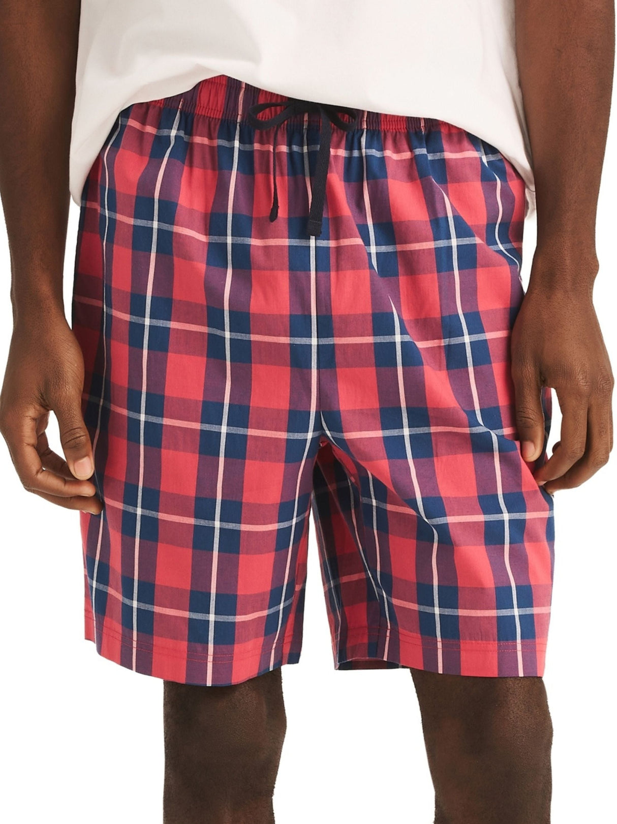 Image for Men's Plaid Poplin Sleep Shorts,Red
