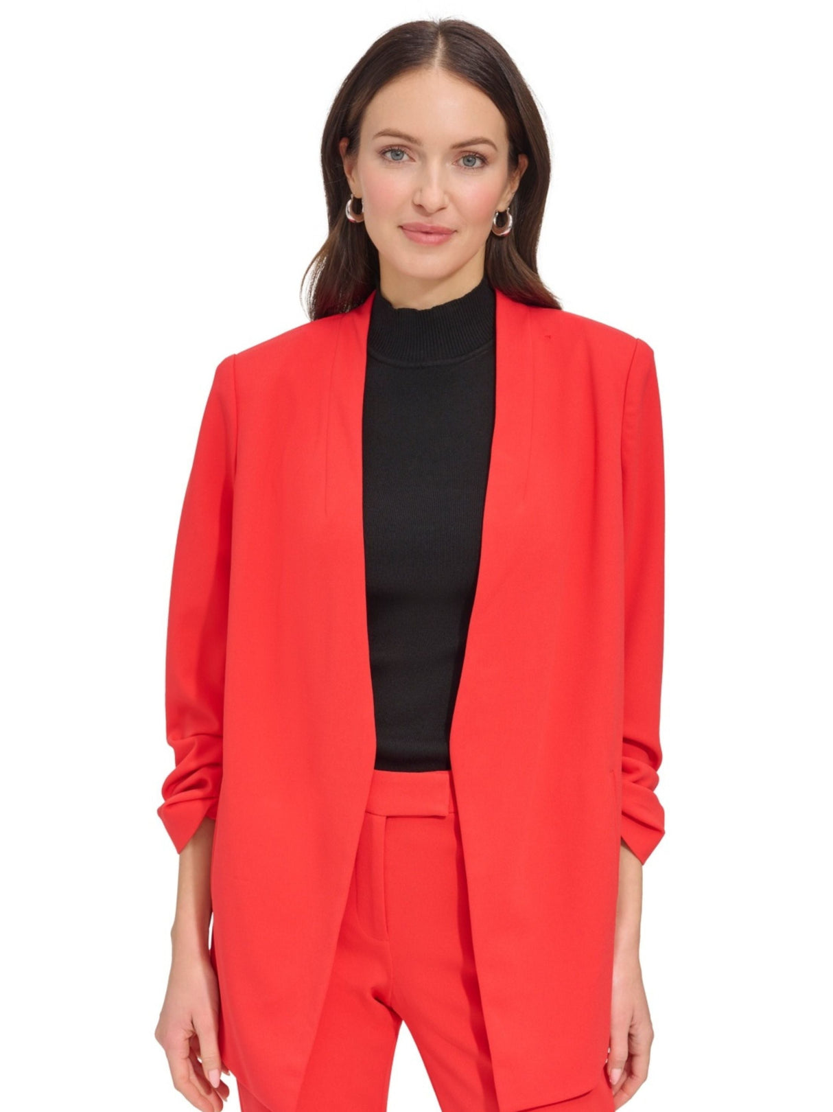 Image for Women's Plain Open Front Blazer Jacket,Red