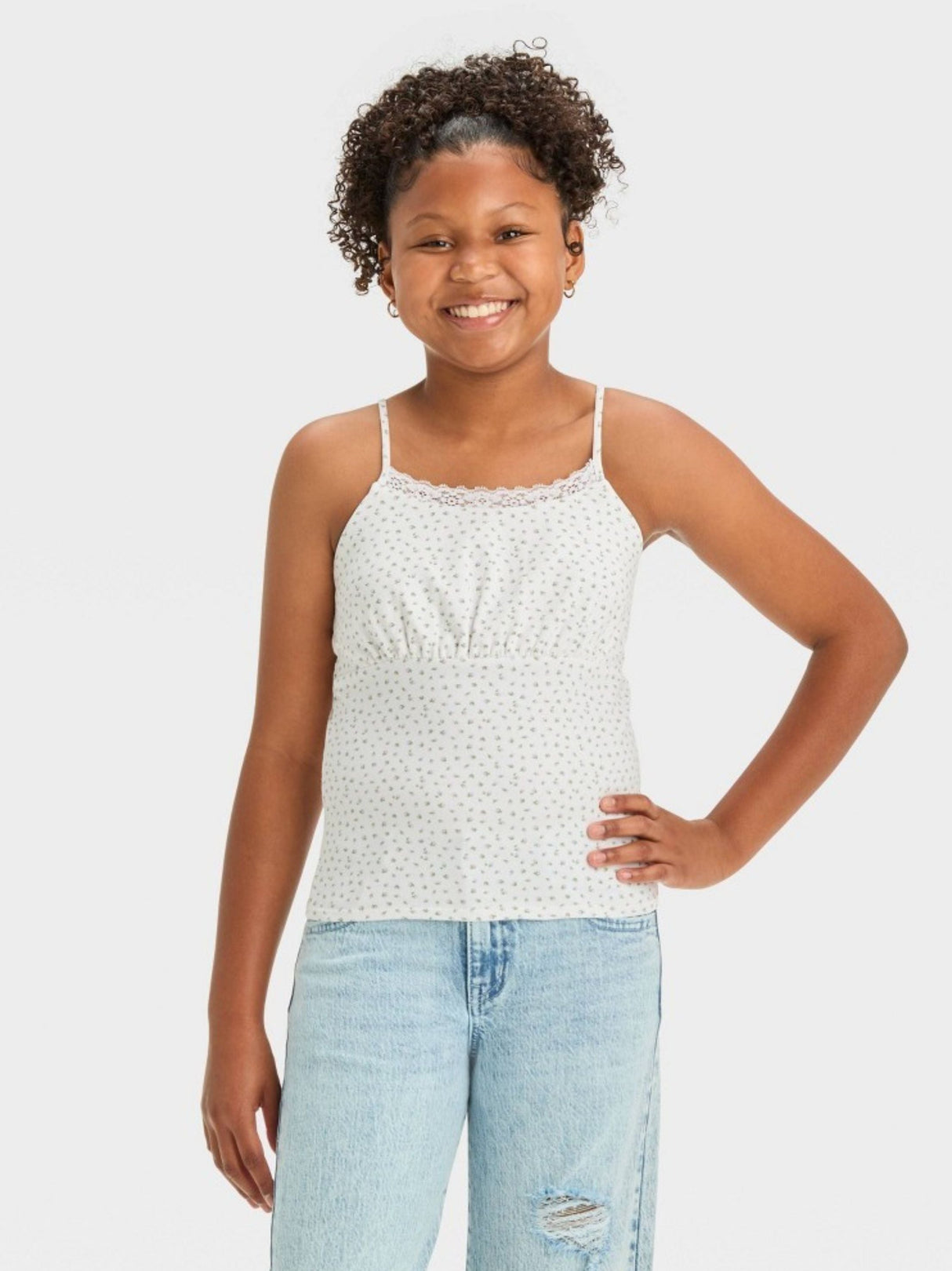 Image for Kid's Girl's Floral Printed Lace Cami Tank Top,White