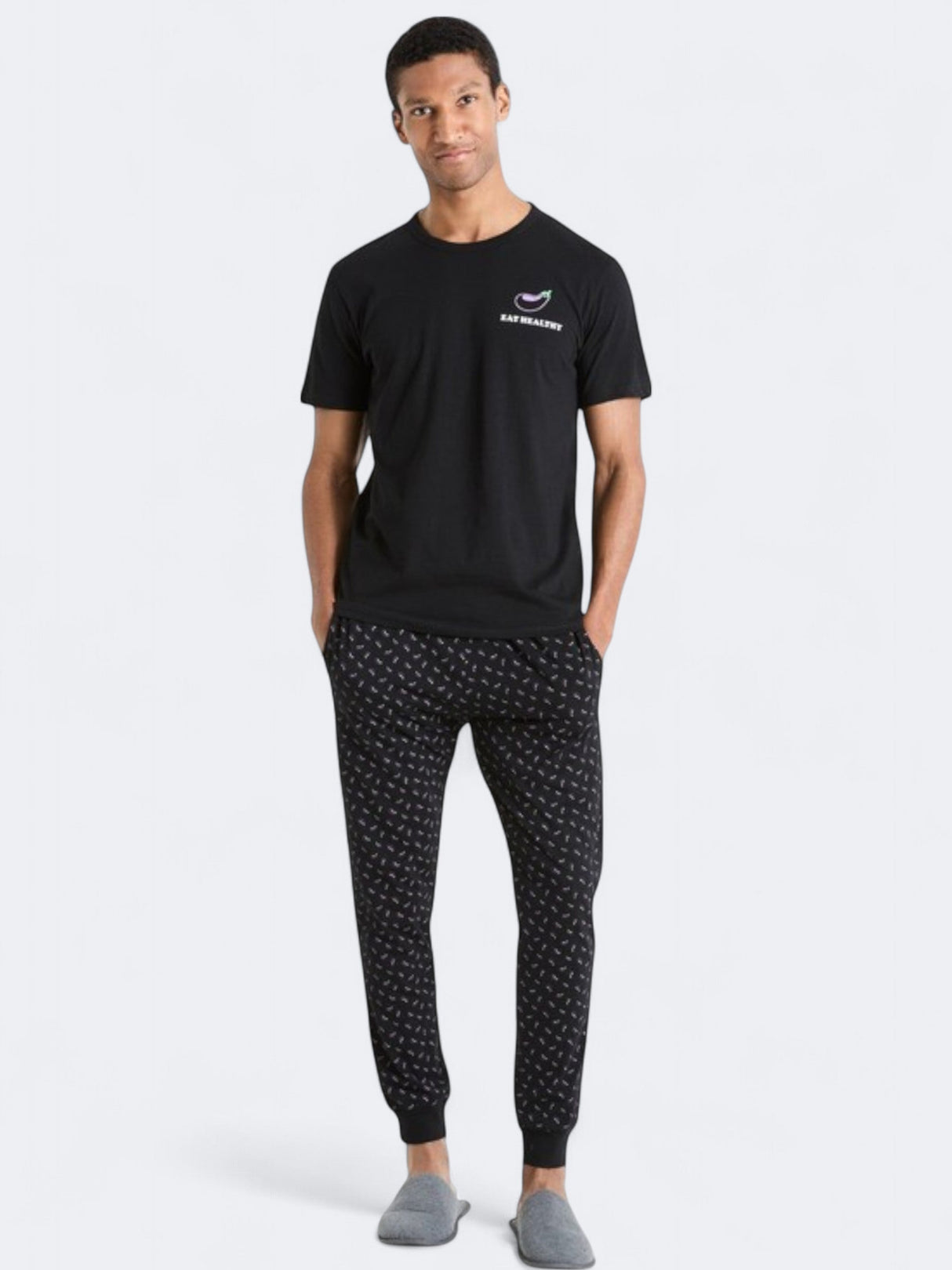 Image for Men's Graphic Printed 2 Pcs Pajamas Set,Black