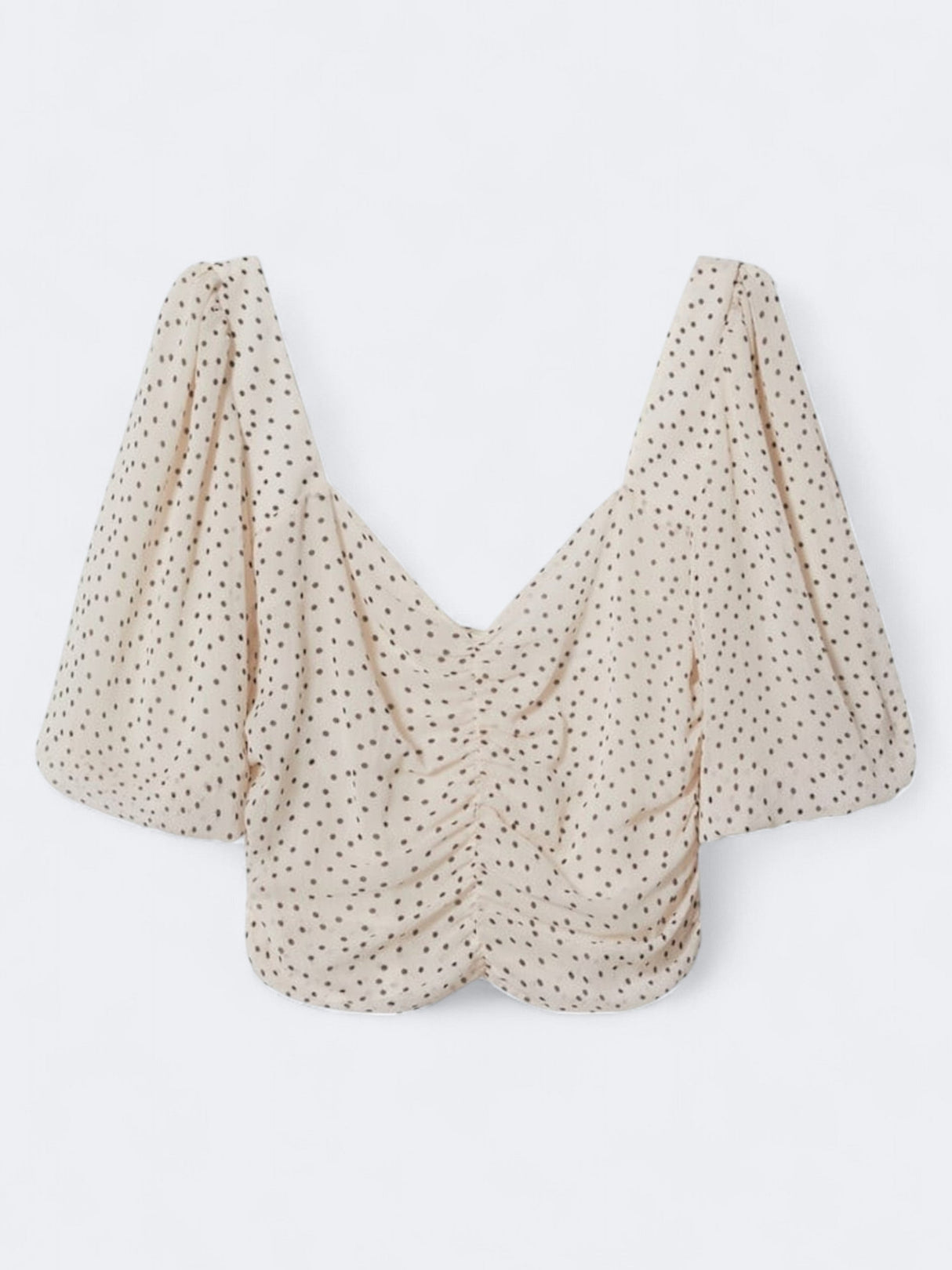 Image for Women's Printed Ruched Front Polka Dot Top,Light Beige