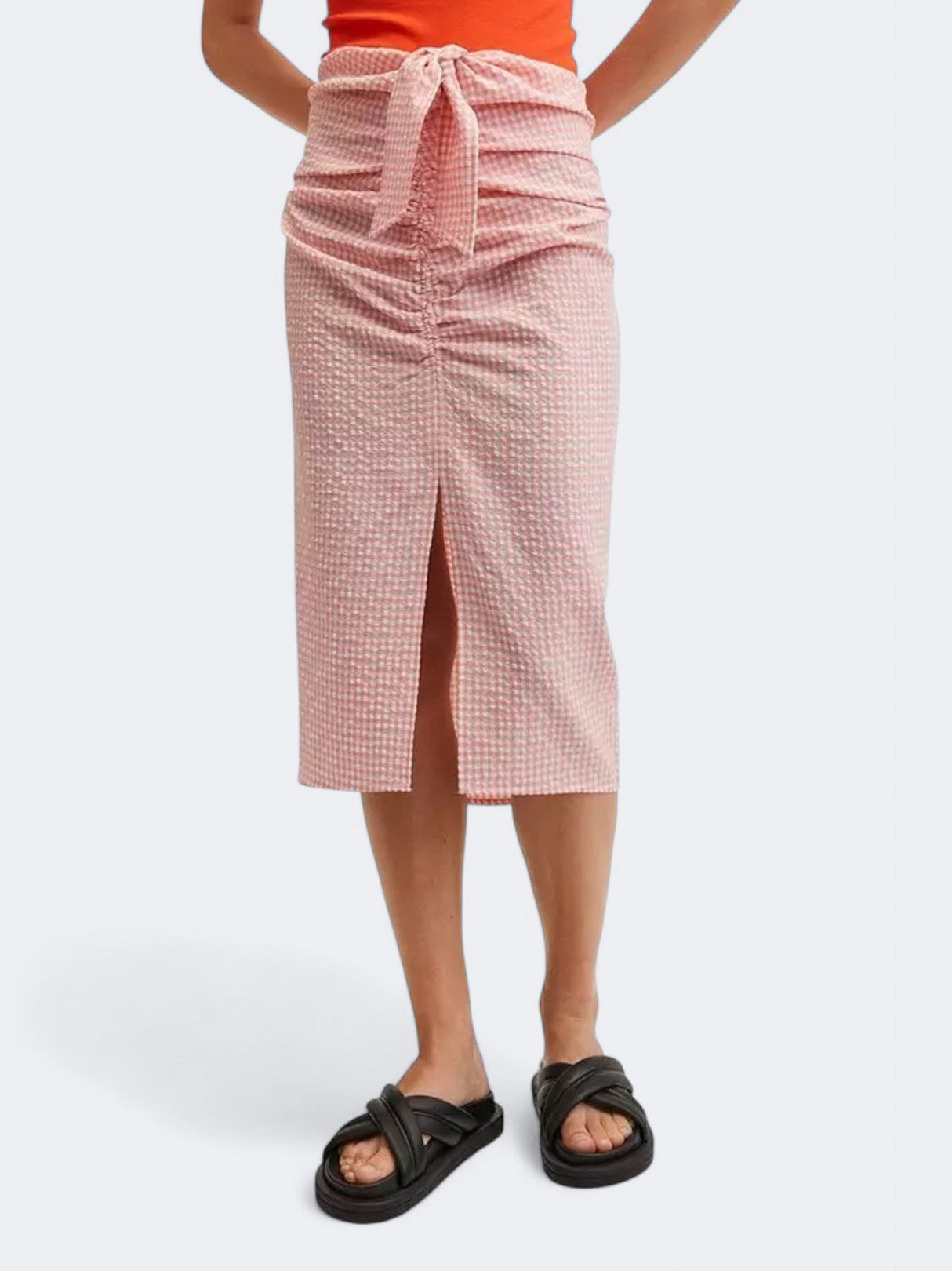Image for Women's Plaid Tie Up Split Detail Midi Skirts,Rose