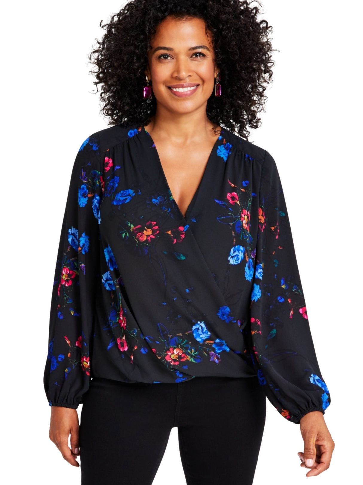 Image for Women's Floral Printed Top,Black