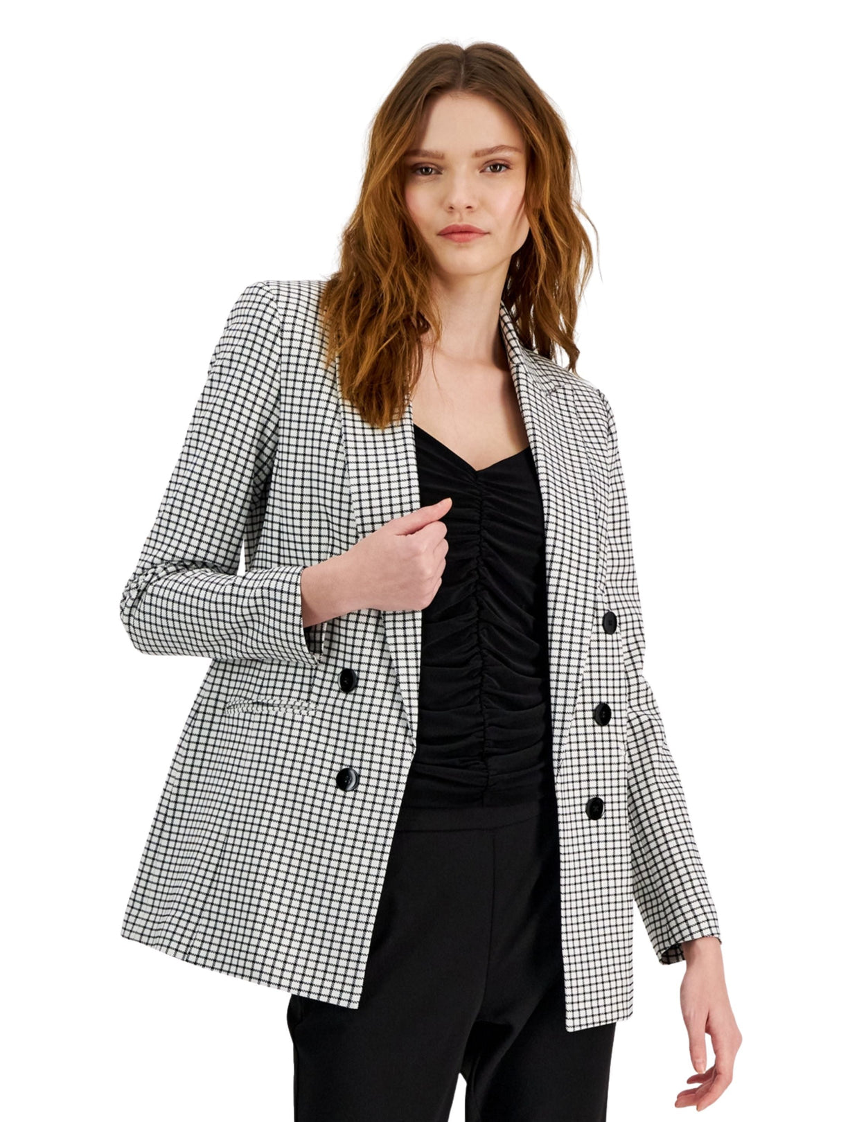 Image for Women's Plaid Blazer,White\Black