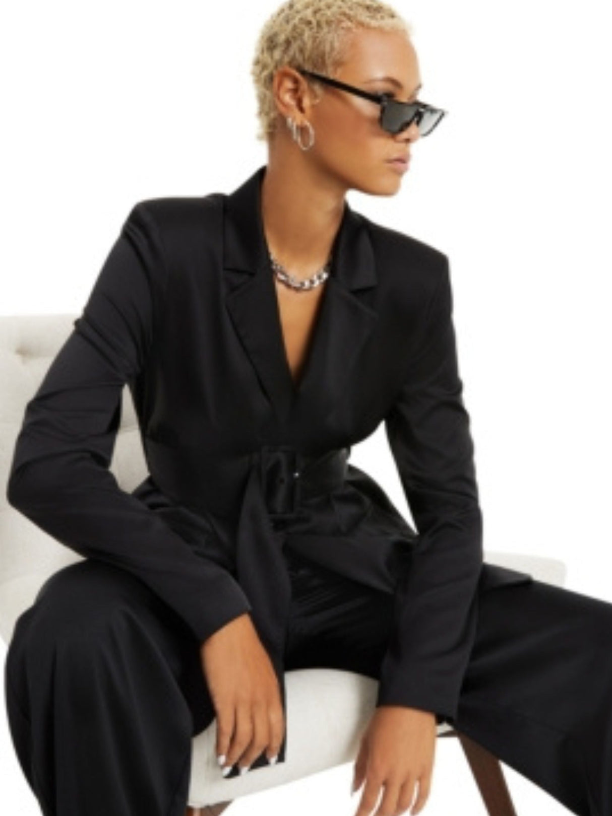 Image for Women's Plain Belted Blazer,Black