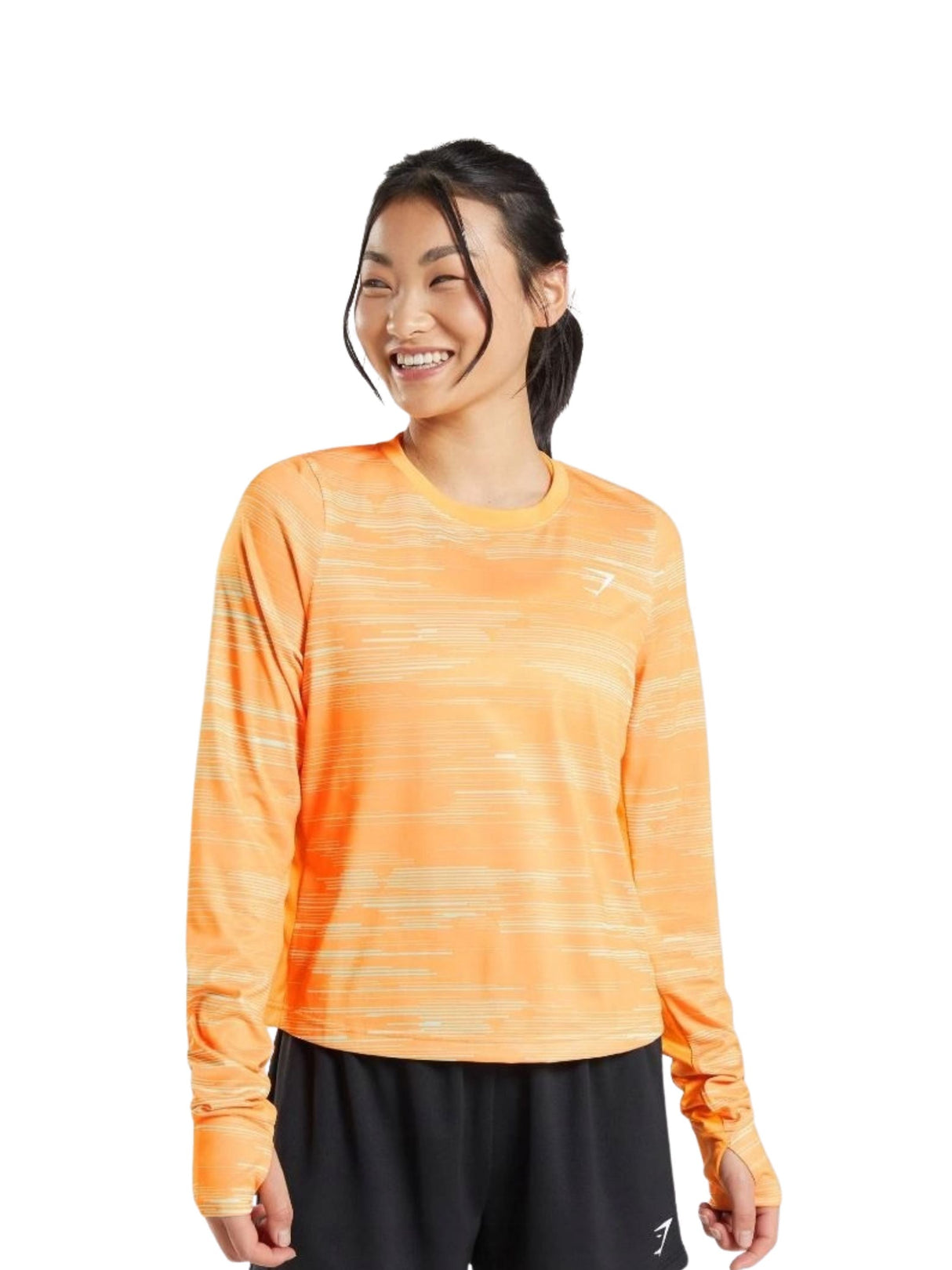 Image for Women's Striped with Thumb Hole Sleeves Sport Top,Orange