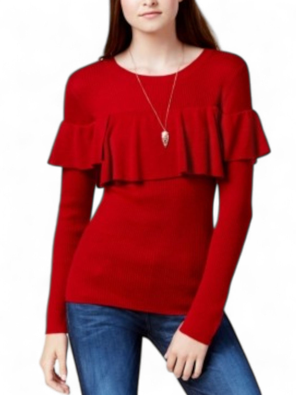 Image for Women's Ruffled Sweaters,Red