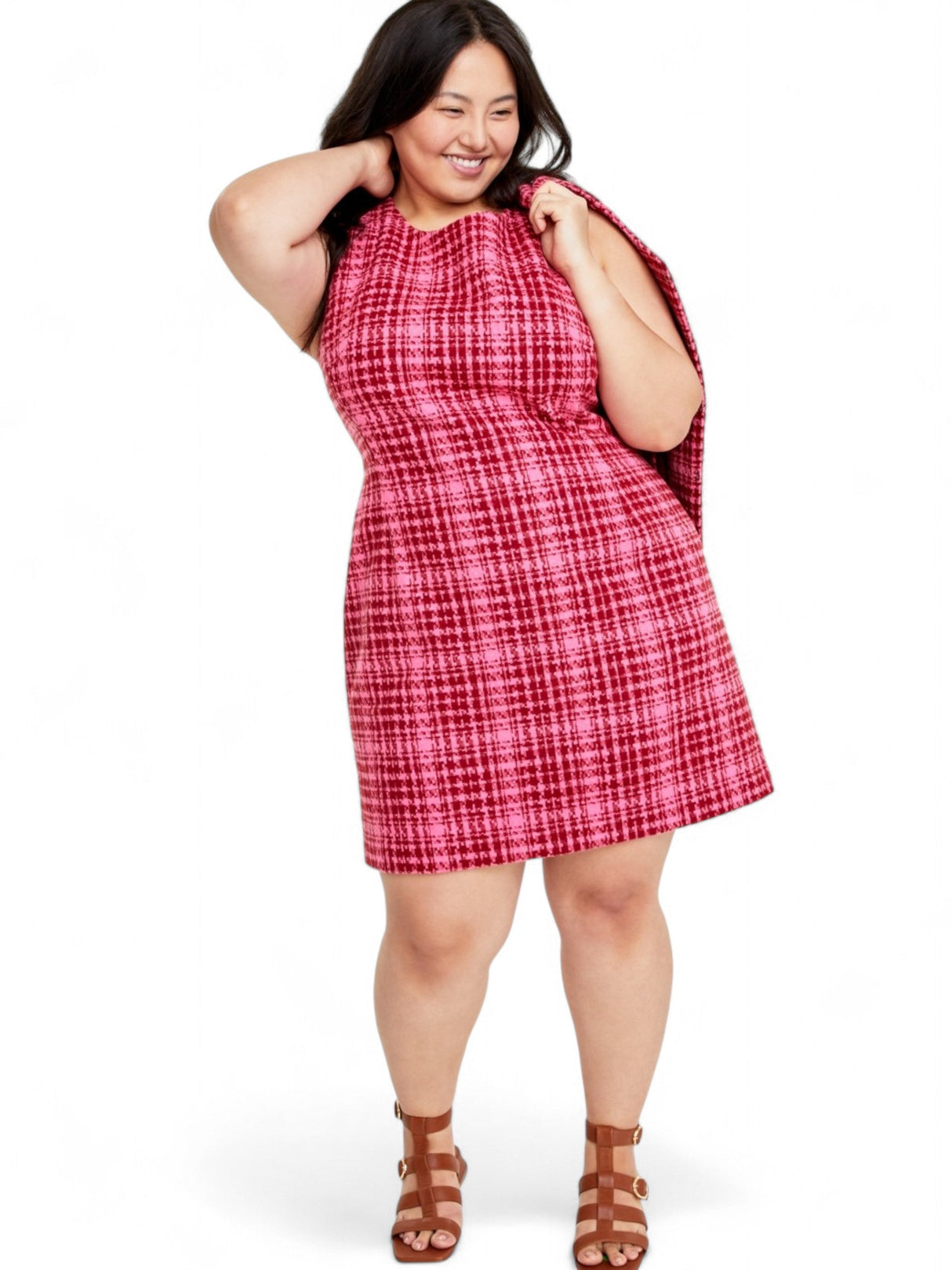 Image for Women's Houndstooth Pattern Dress,Fuchsia/Burgundy