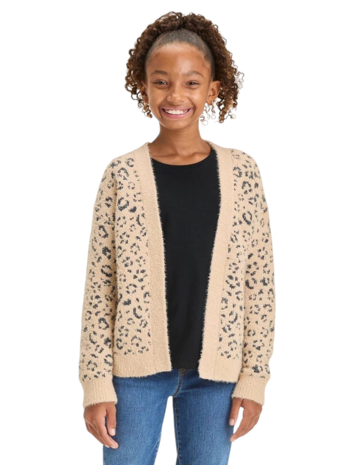 Image for Kids Girl's Leopard Printed Sweater Cardigan,Beige