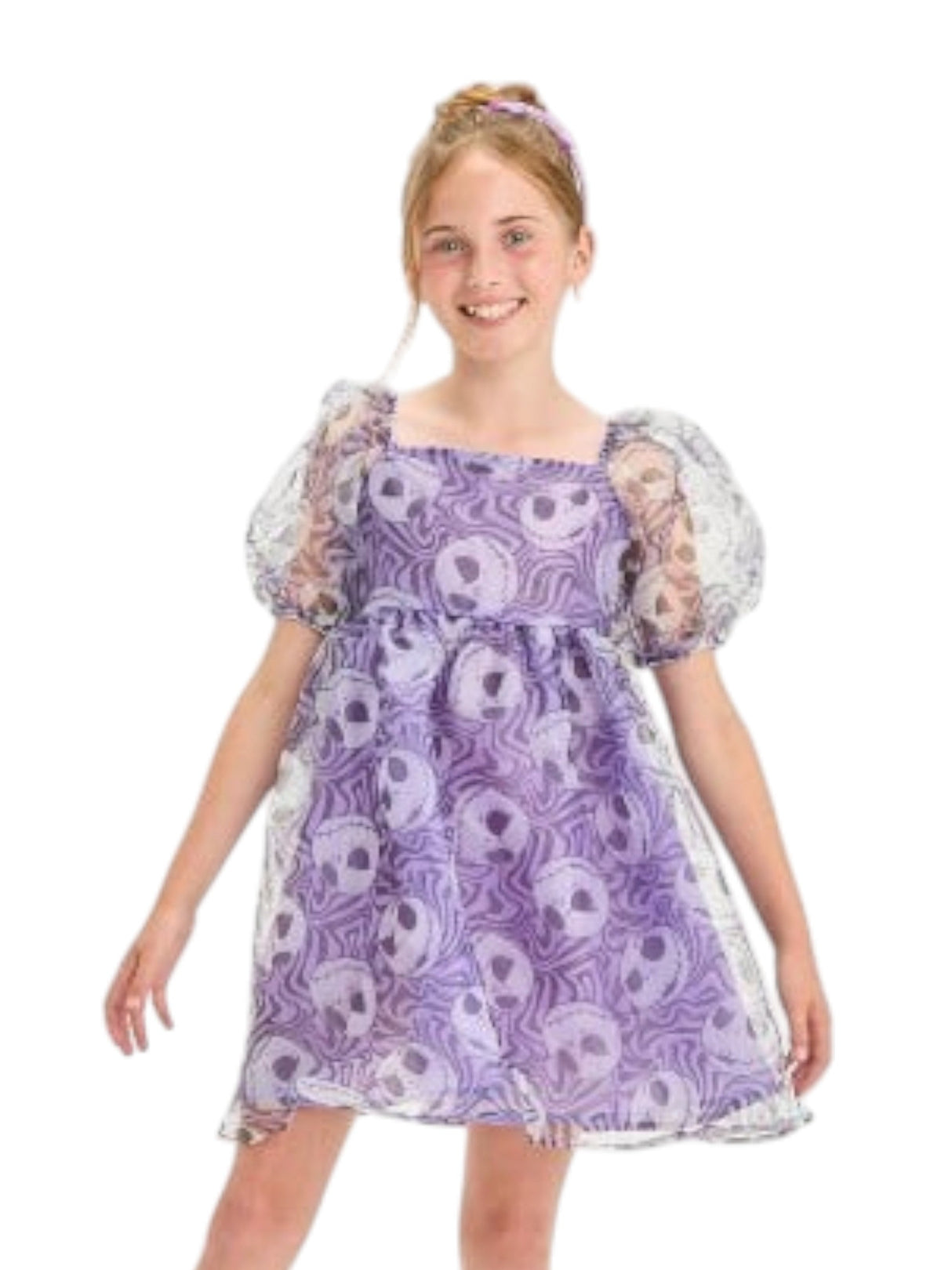 Image for Kids Girl's Mesh Halloween Printed Ruffled Dress,Purple