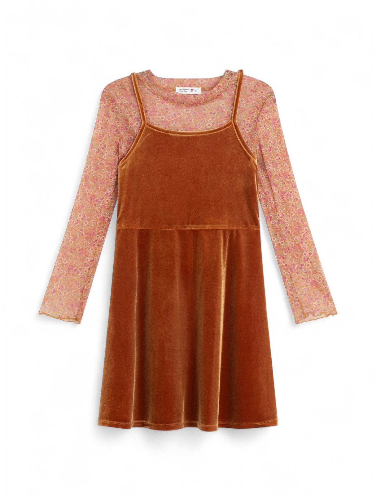 Image for Kids Girl's Seeveless Velour Dress,Mesh Top,Mustard