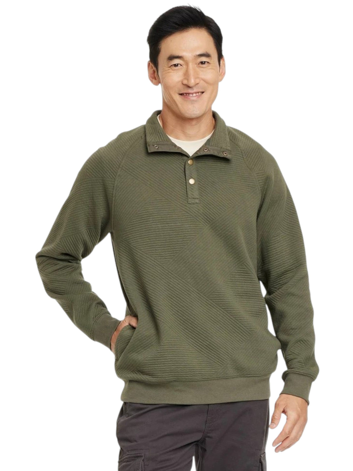 Image for Men's Quilted Sweaters,Olive Green