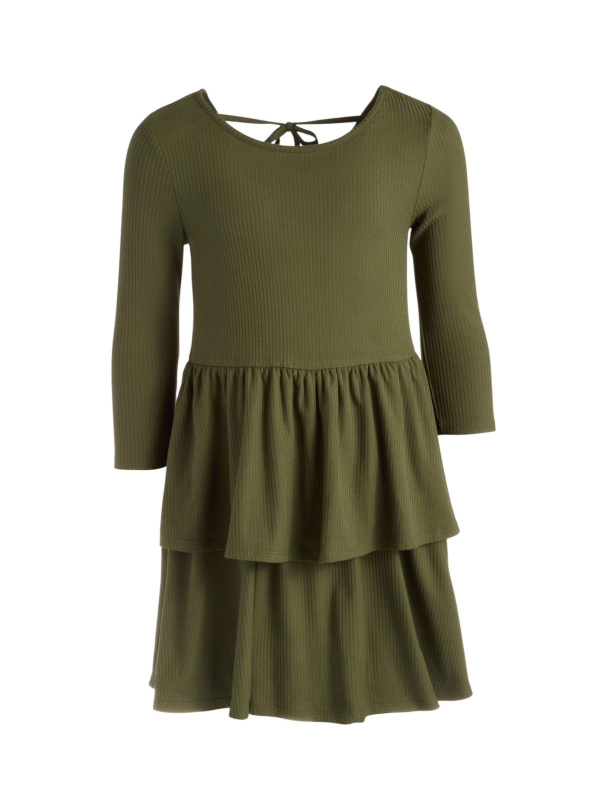 Image for Kids Girl's Ribbed Ruffled Dress,Olive