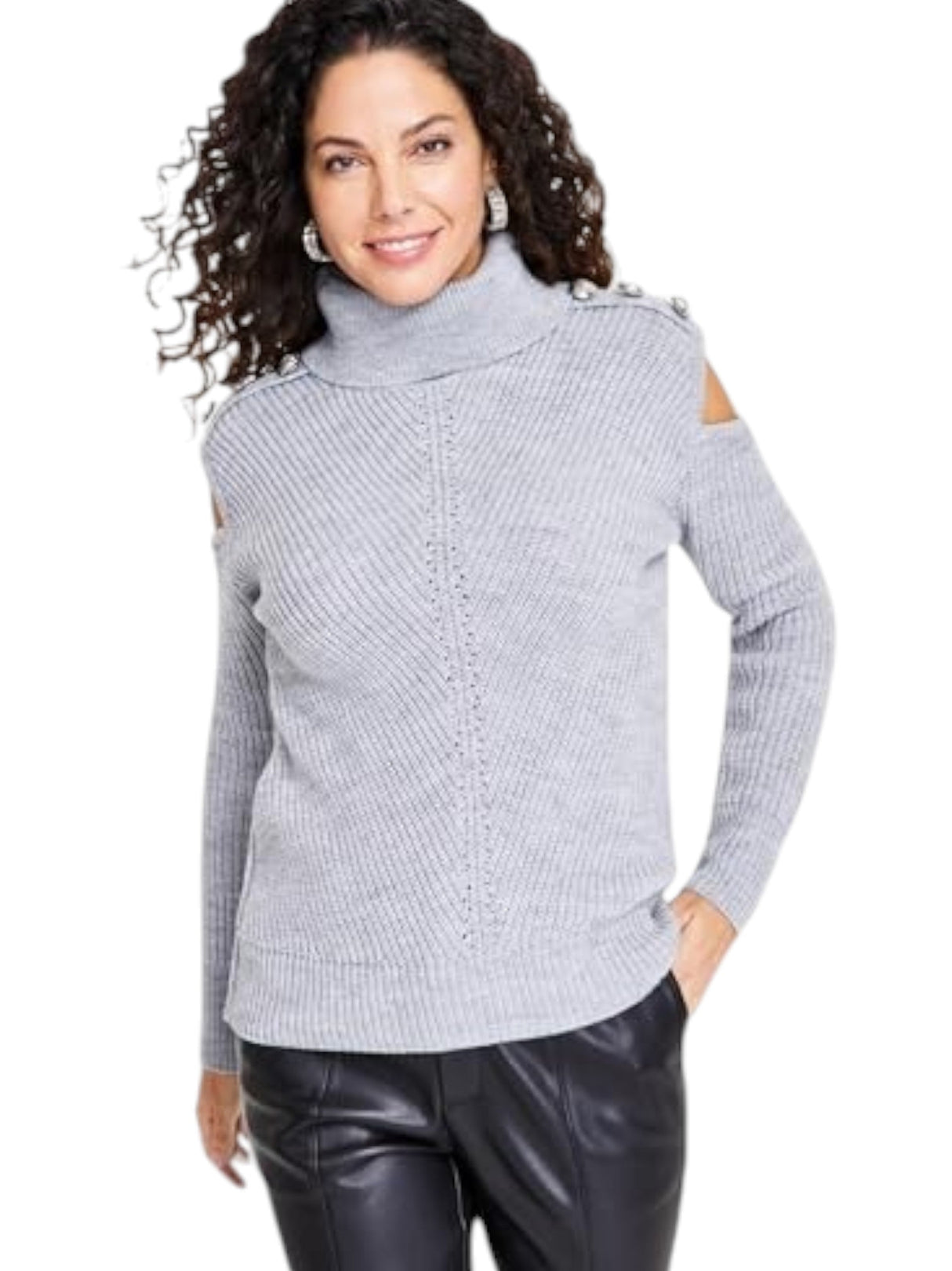 Image for Women's Knitted Cold Shoulder Sweaters,Grey