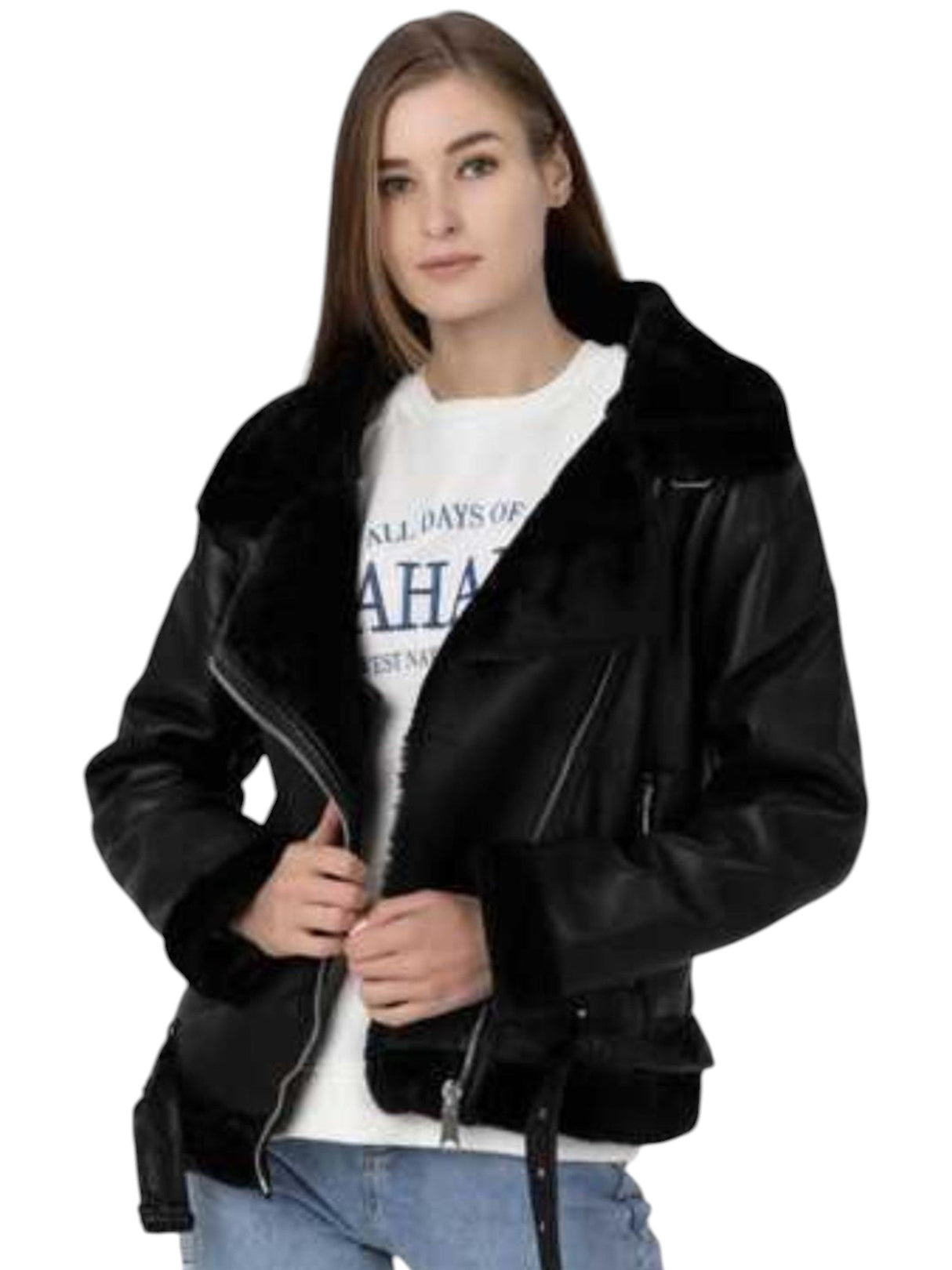 Image for Women's Quilted Leather Jacket,Black
