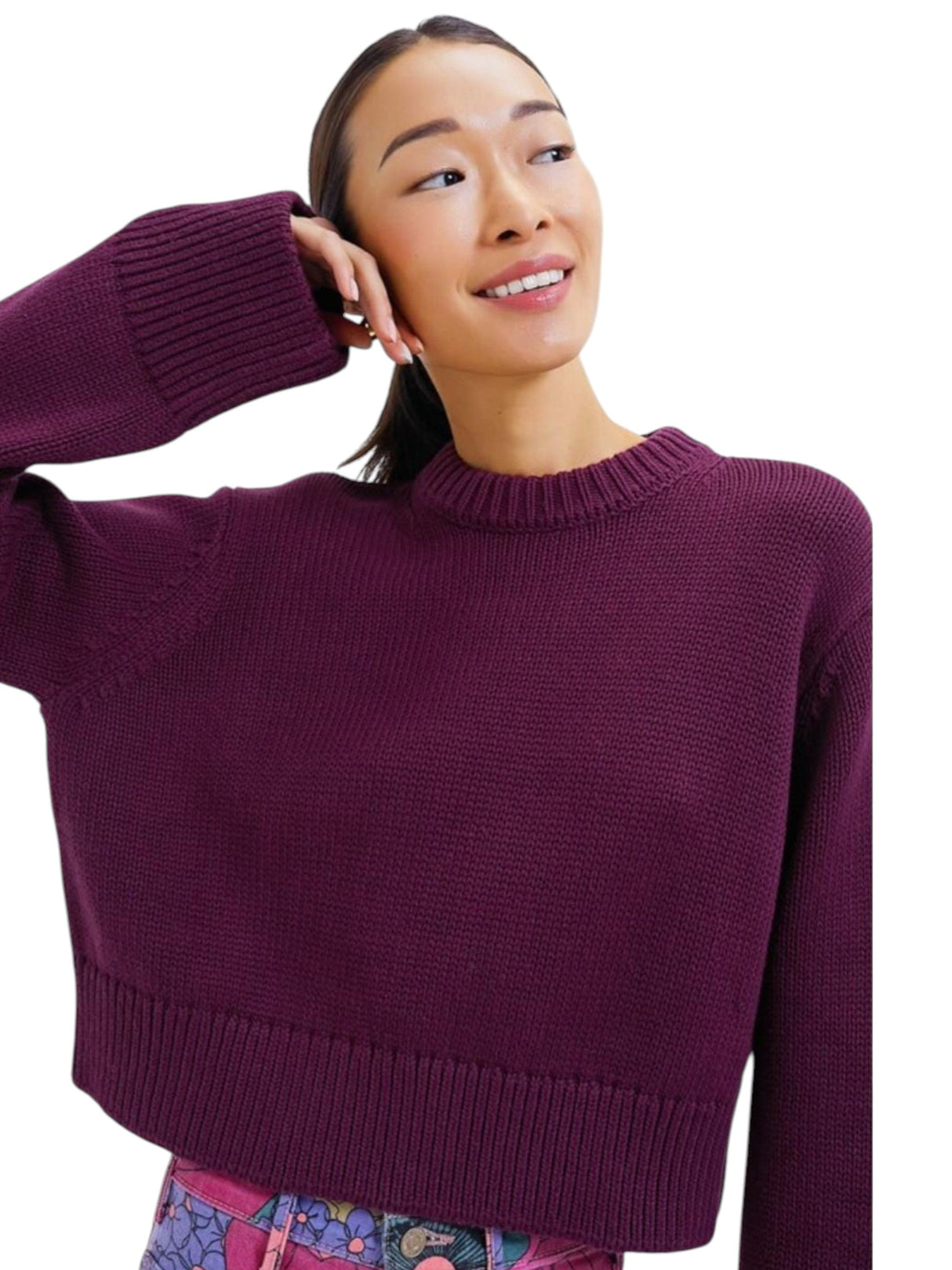 Image for Women's Knitted Crop Sweaters,Mauve